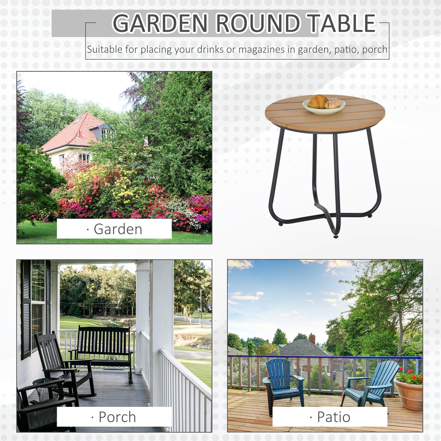 Round Outdoor Side Table Adjustable Leg Pads Garden Table 49 x 49 x