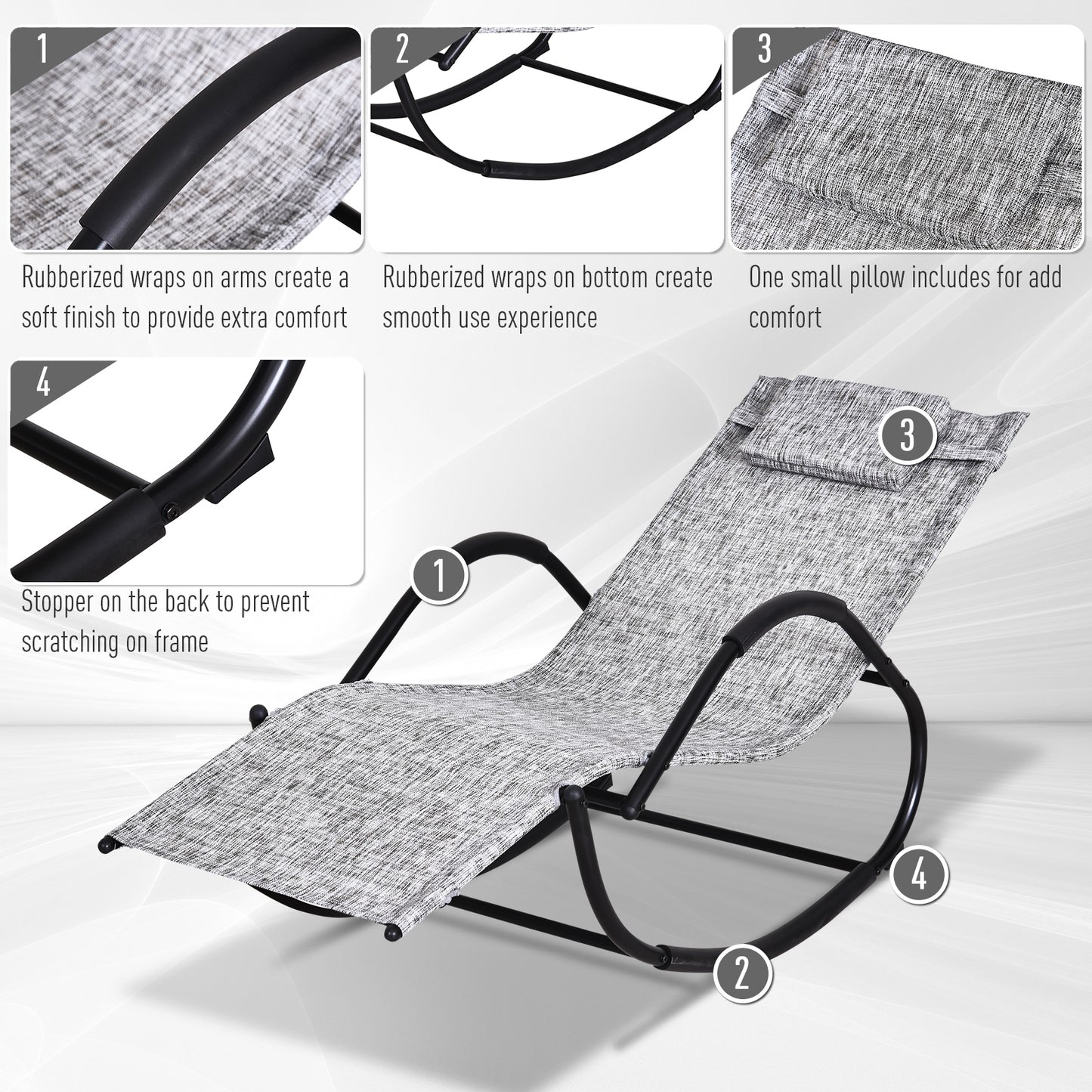 Steel Frame Zero Gravity Rocking Lounge Chair w/ Pillow