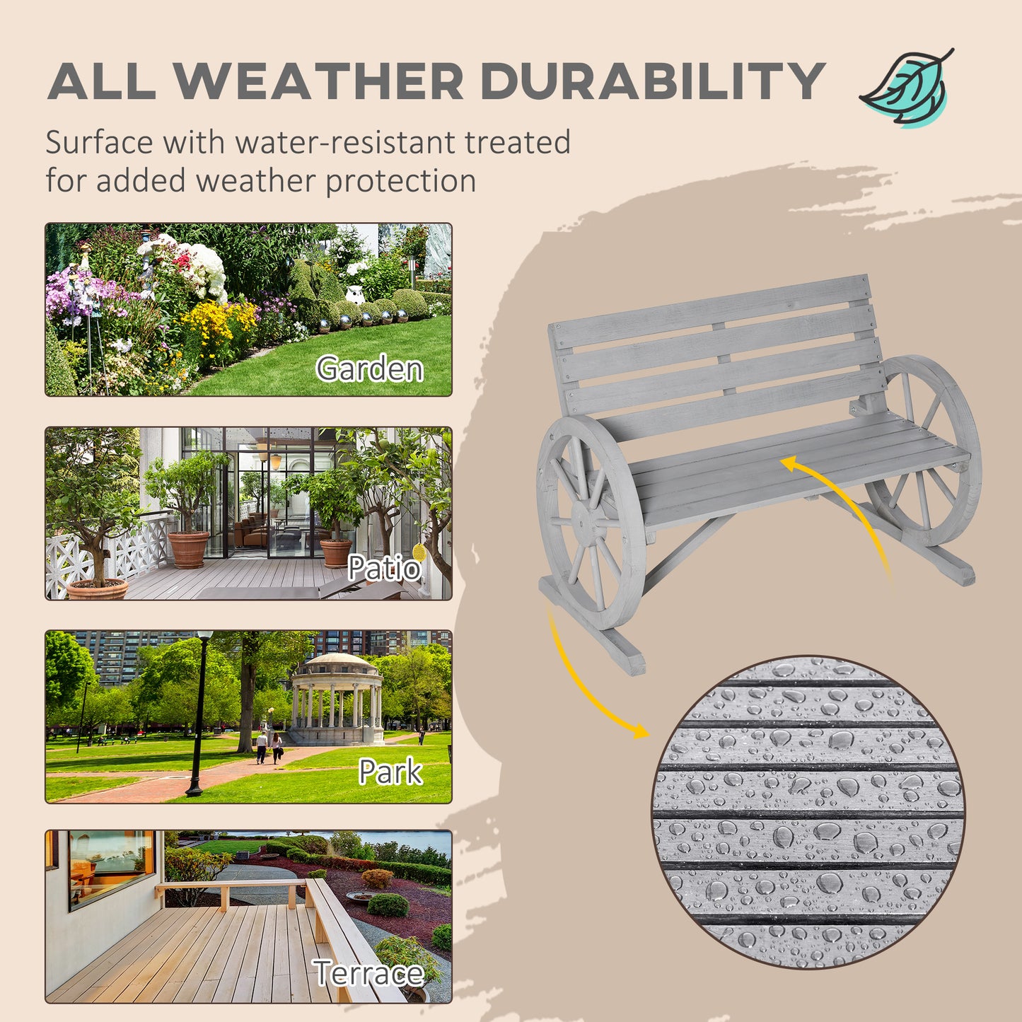 Wooden Cart Wagon Wheel 2 Seater Garden Bench Outdoor Garden