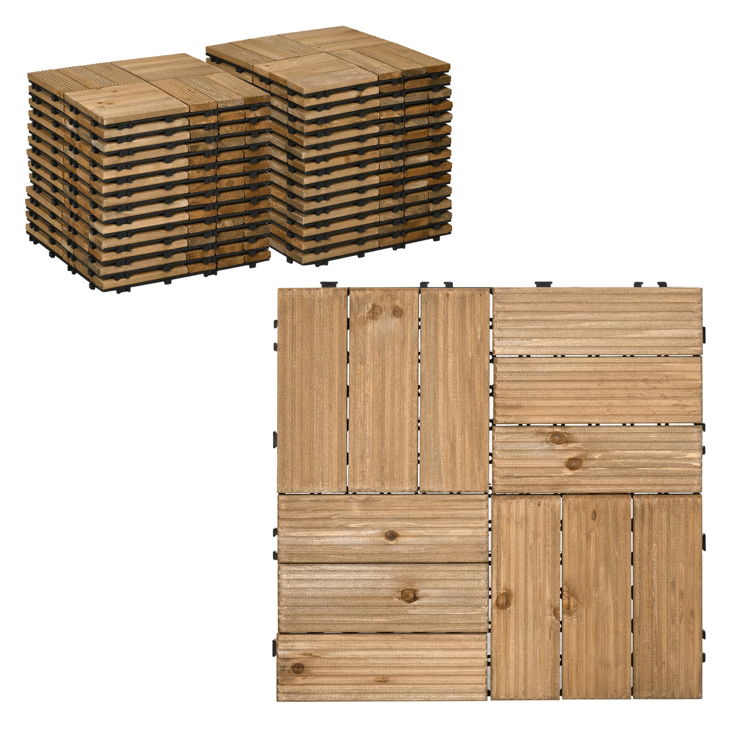 27 Pcs Wooden Interlocking Decking Tiles