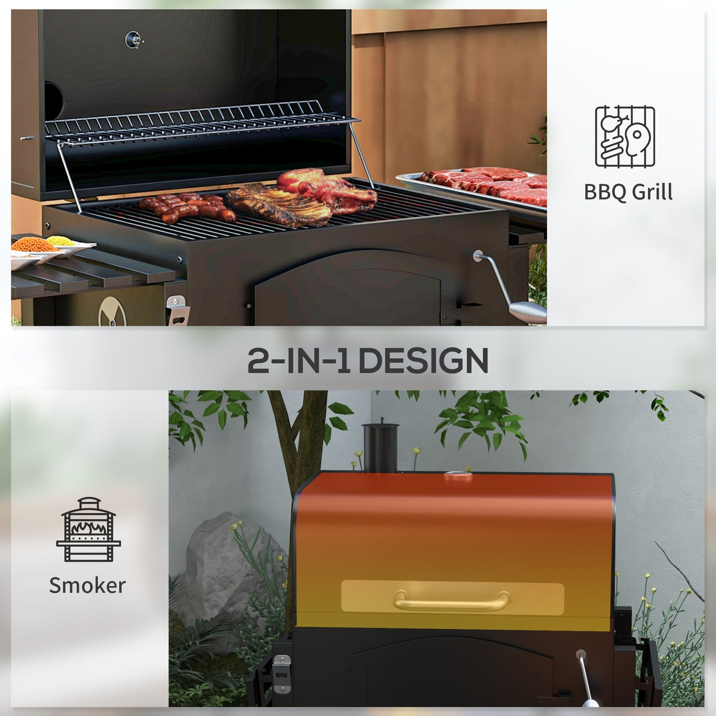 3-in-1 Charcoal BBQ, with Shelves