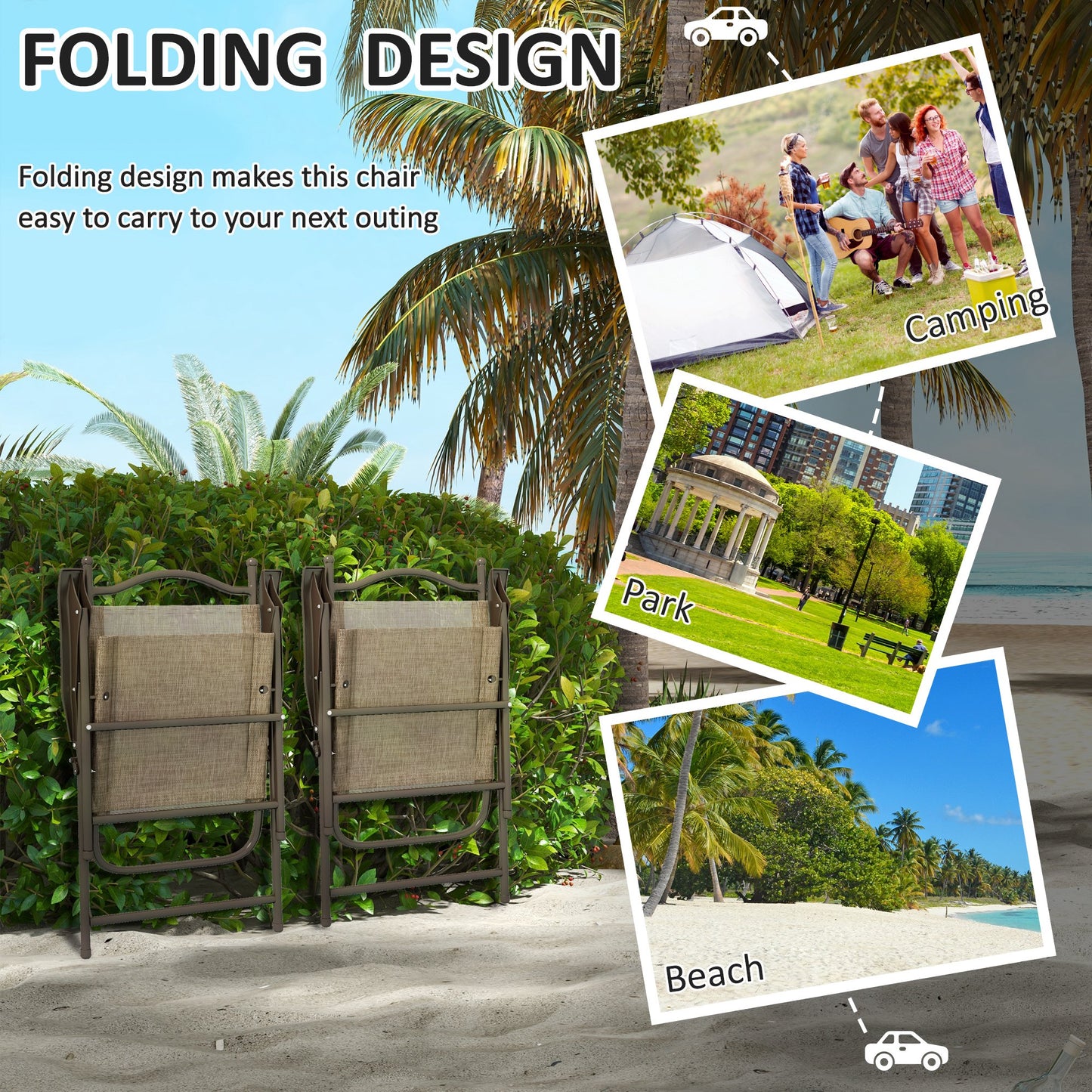 Set of Two Folding Garden Chairs, with Fabric Mesh Seats