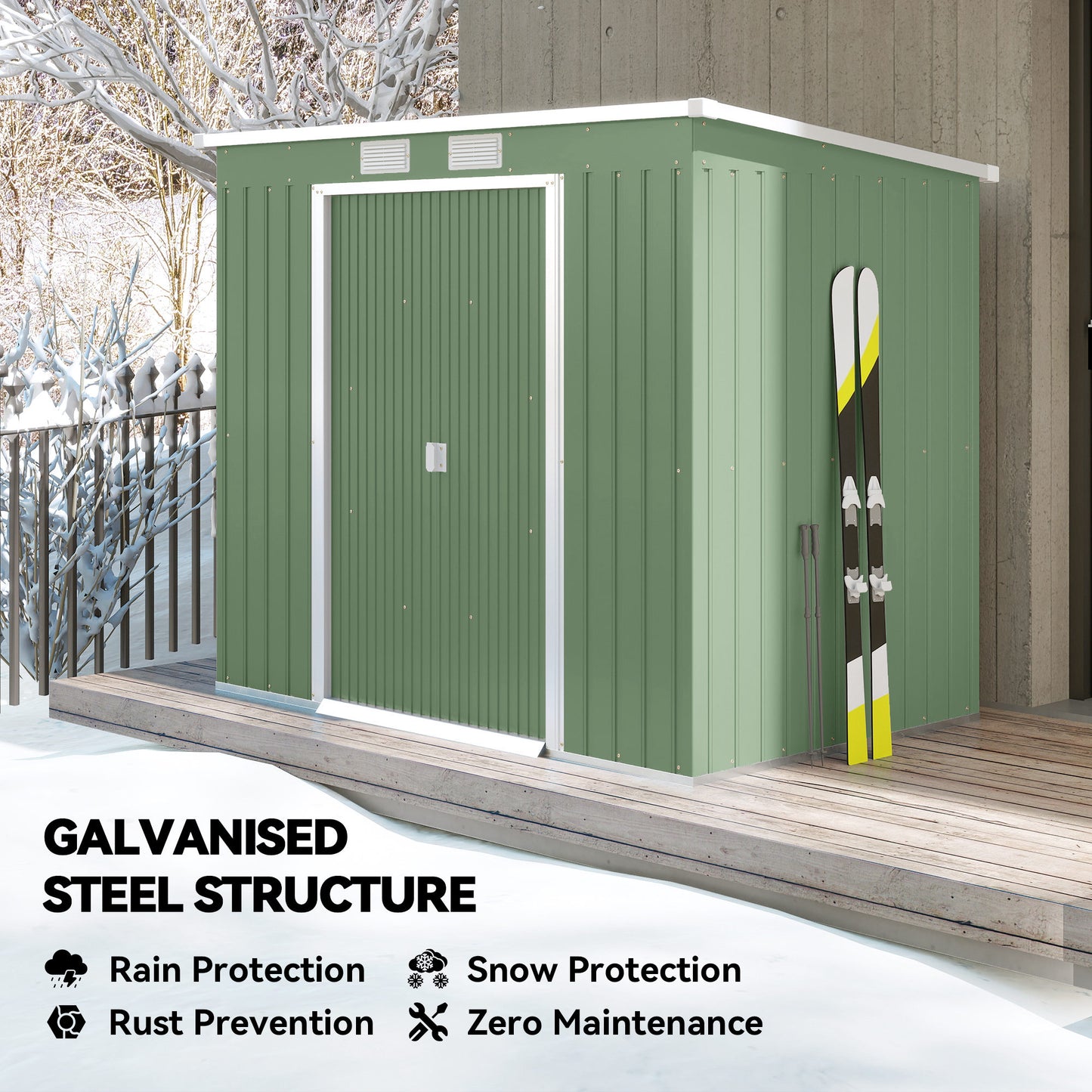 7 x 4ft Galvanised Steel Garden Shed, with Foundation Kit