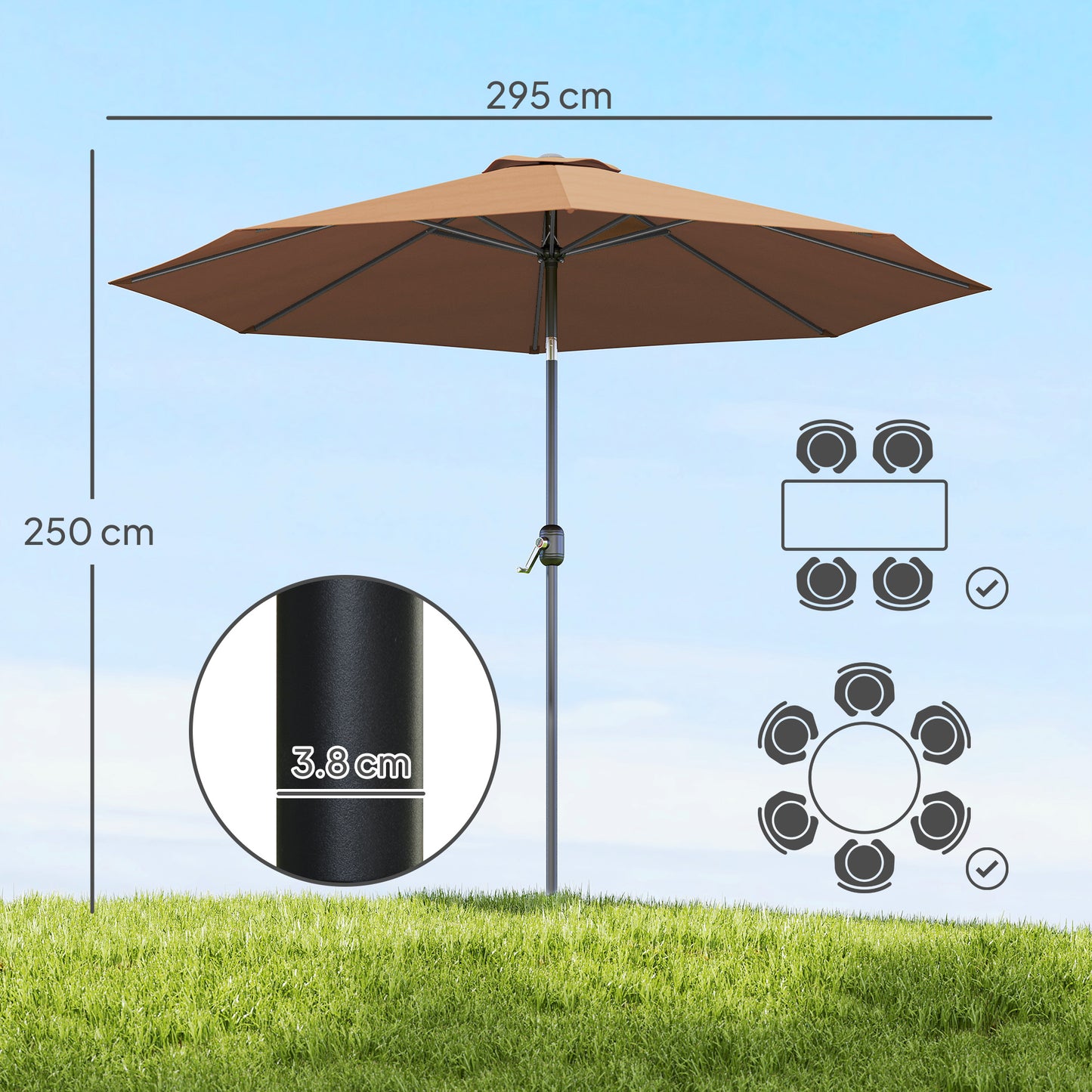 3(m) Tilting Parasol Garden Umbrellas, Outdoor Sun Shade with 8 Ribs