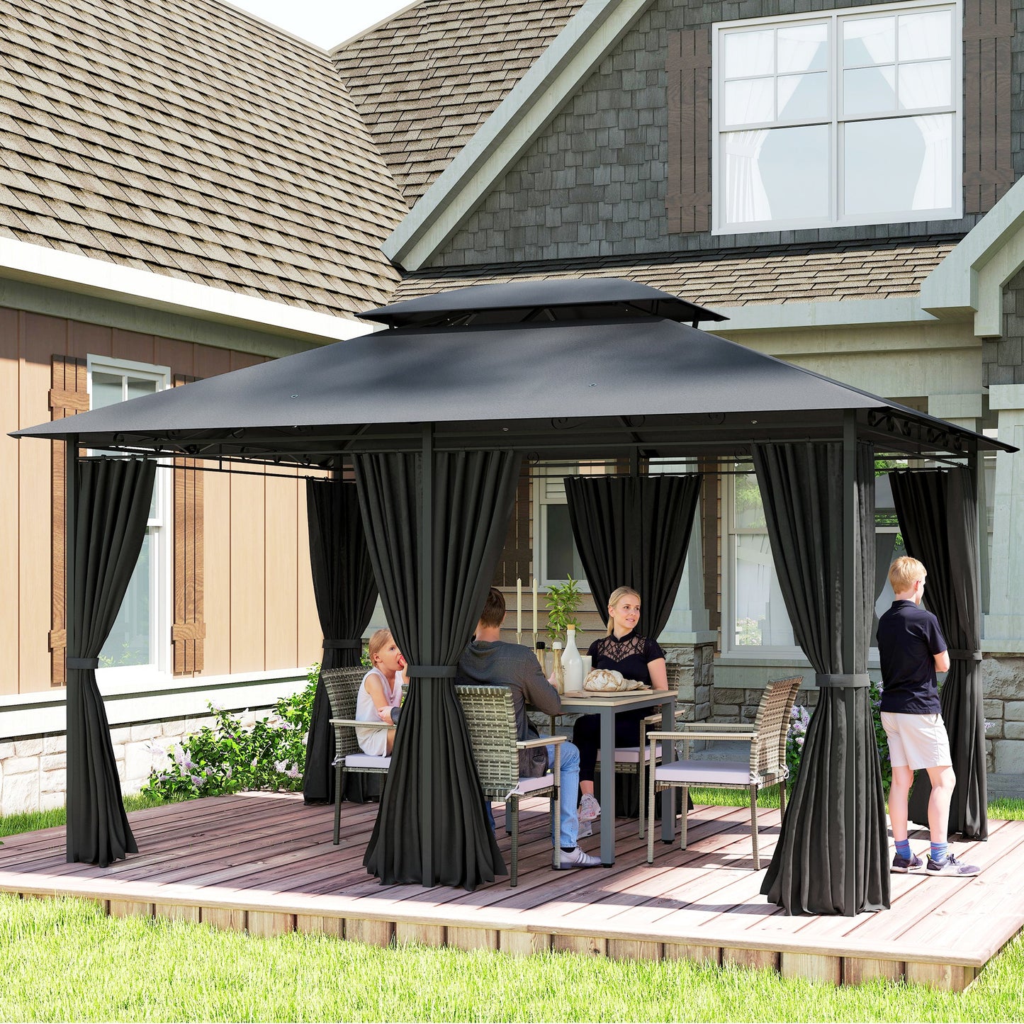 3 x 4m Steel Gazebo, with Curtains