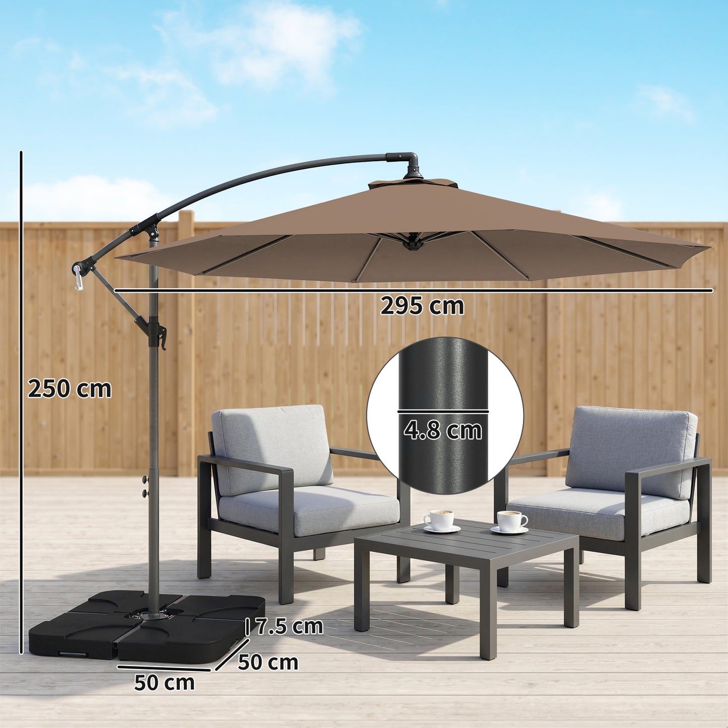 3m Overhanging Parasol, with Base, Weights and Cover