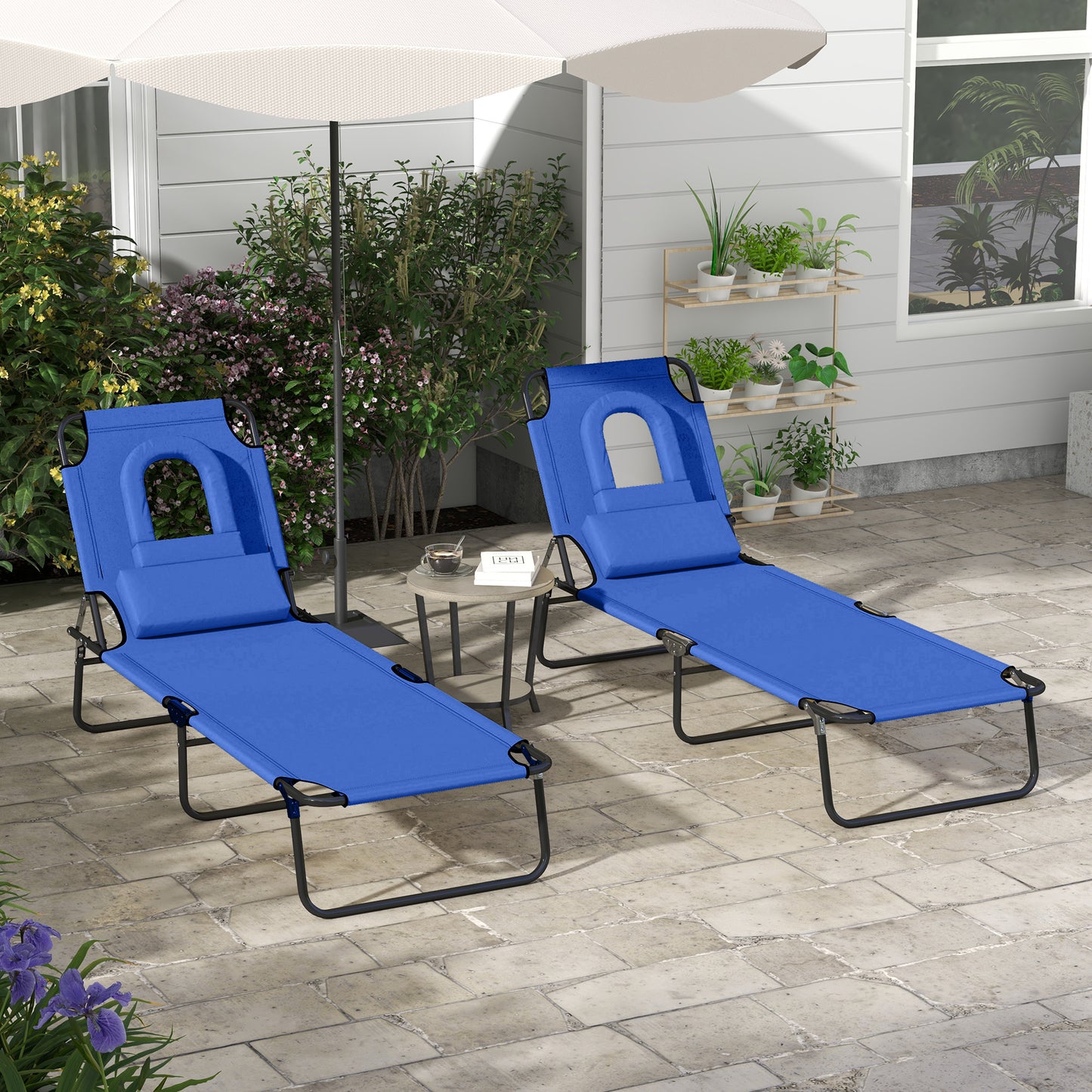 Folding Sun Loungers Set of 2 with Face Hole