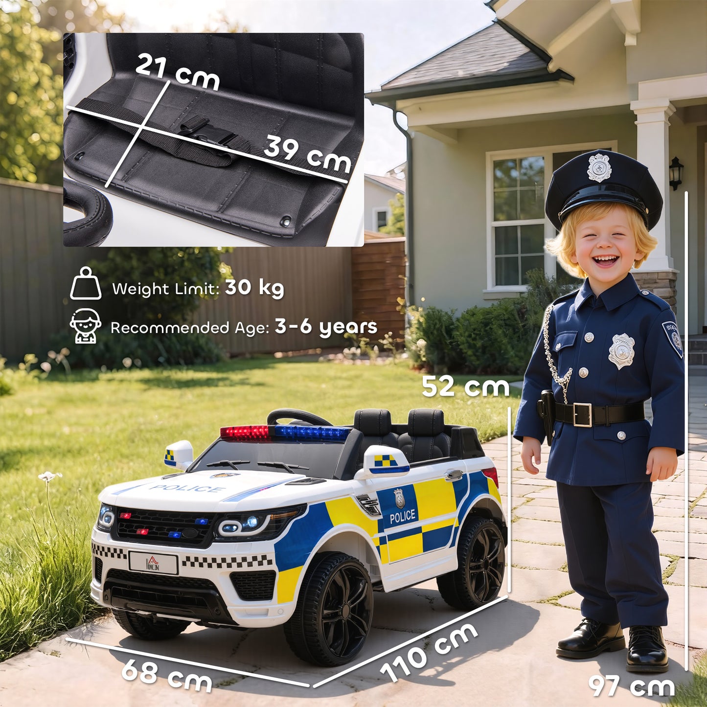 Ride on Police Kids Car 12V Electric Car for 3-6 Years