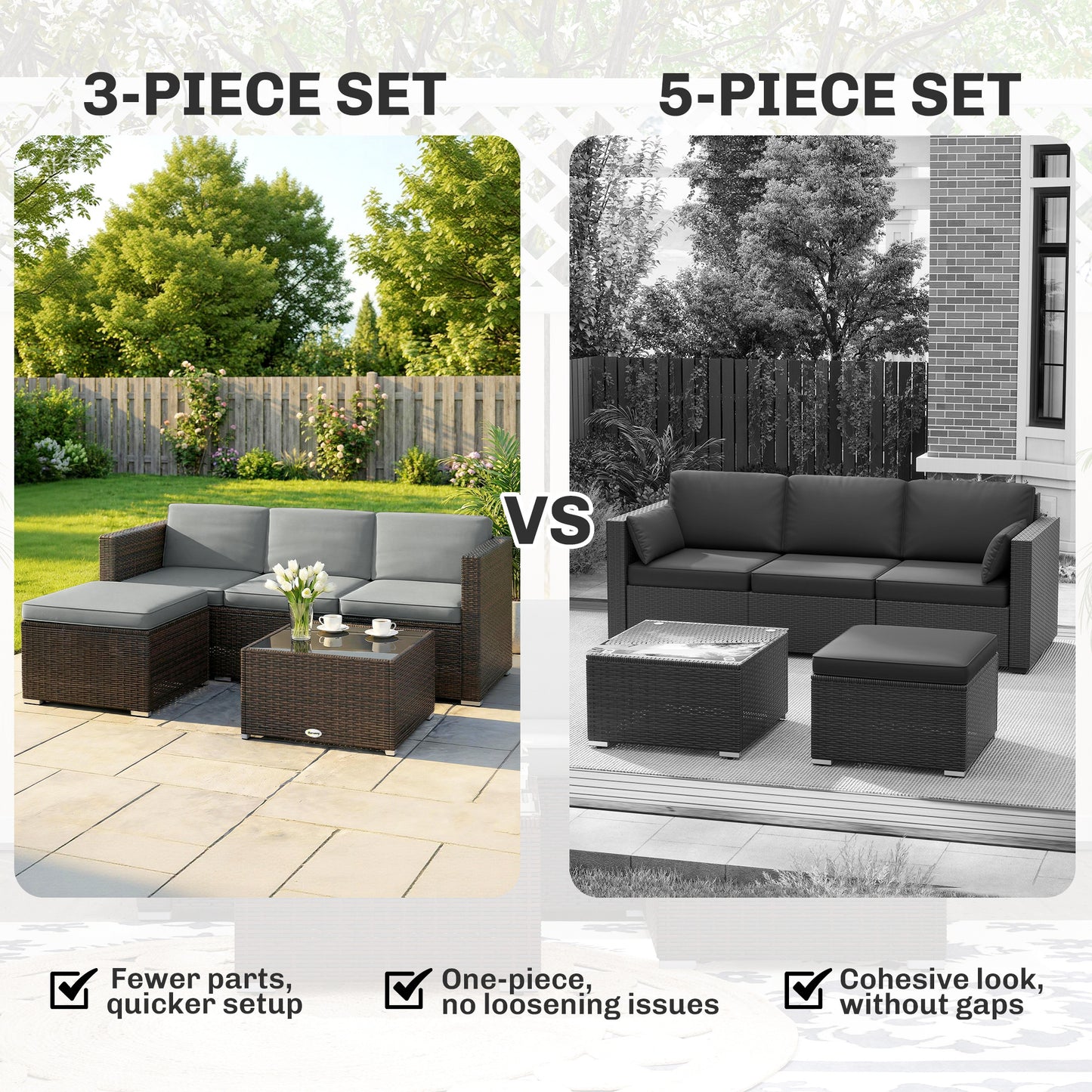 3 Pieces Garden Furniture Set w/ Cushions