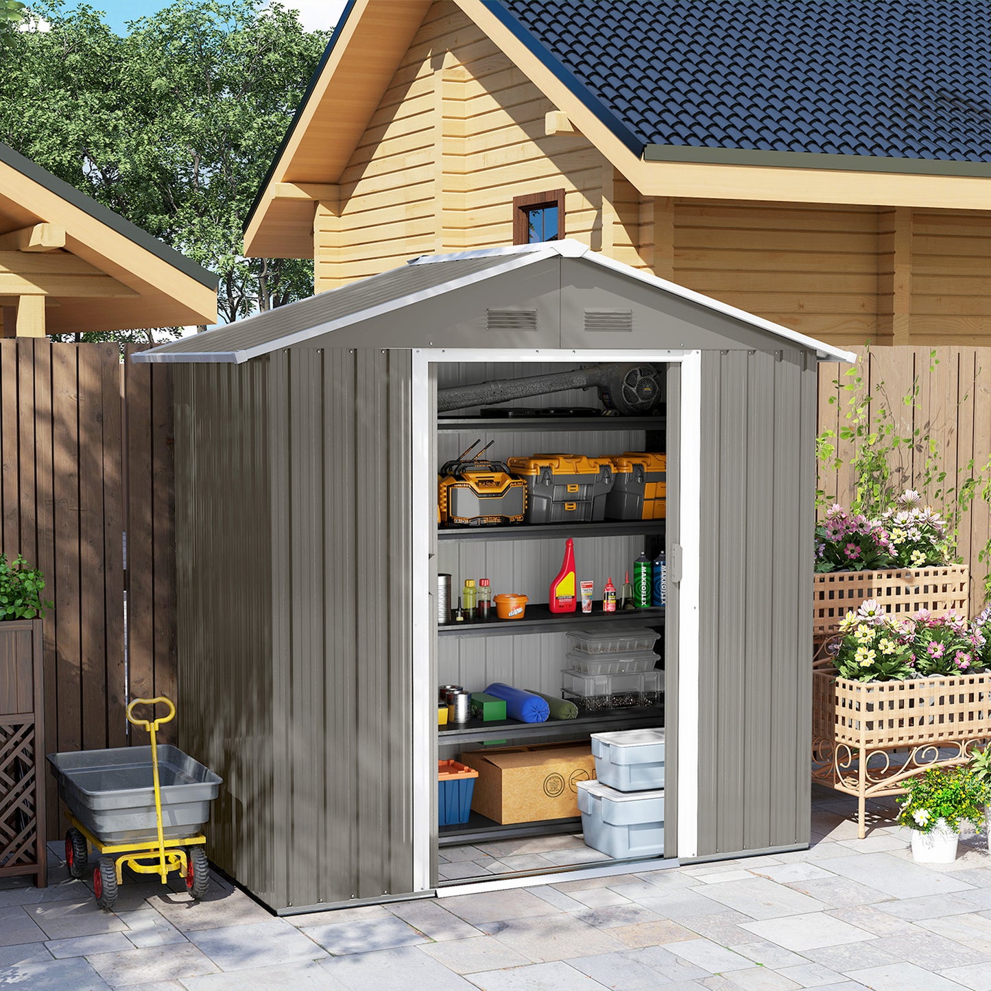 6.5ft x 3.5ft Metal Garden Storage Shed for Outdoor Tool Storage