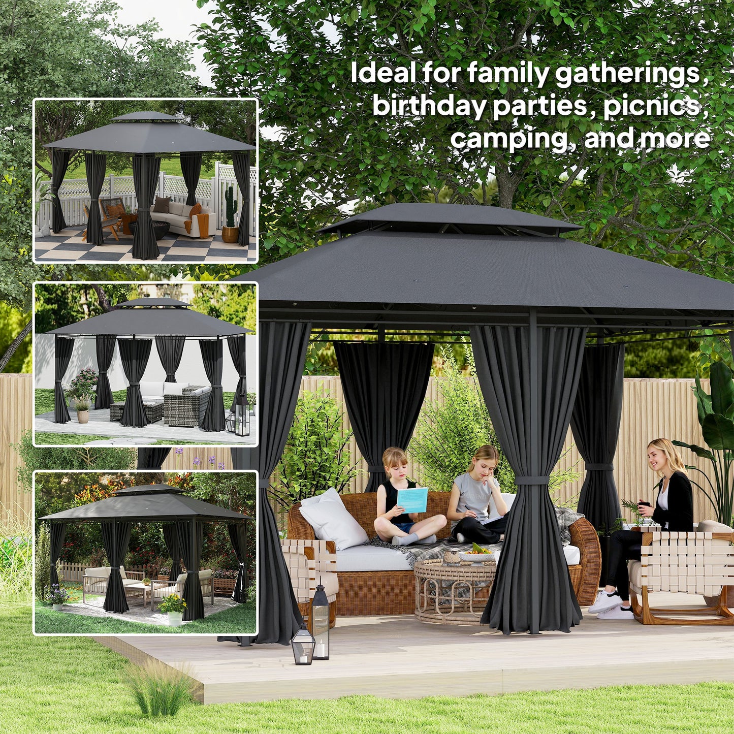 3 x 4m Steel Gazebo, with Curtains