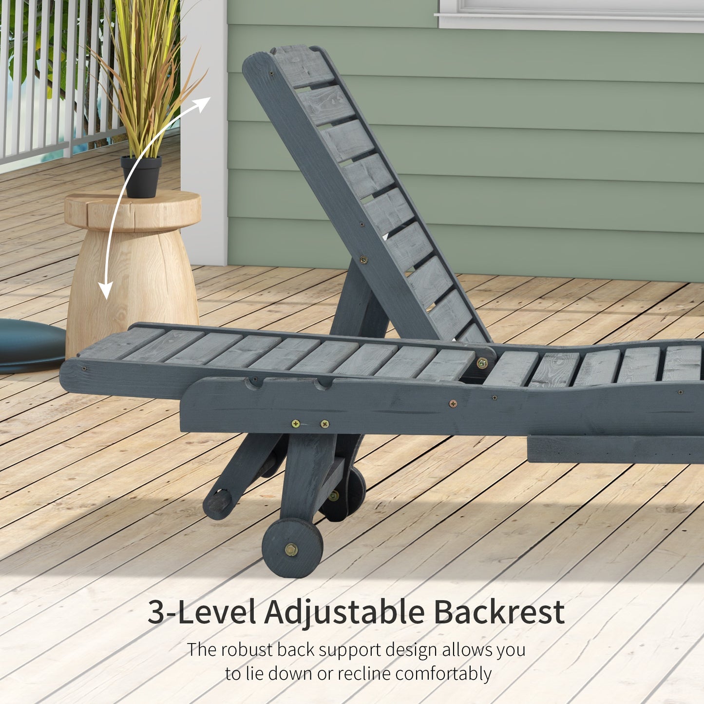 Garden Patio Sun Lounger, Outdoor Wooden Sun Bed with Built-In Table