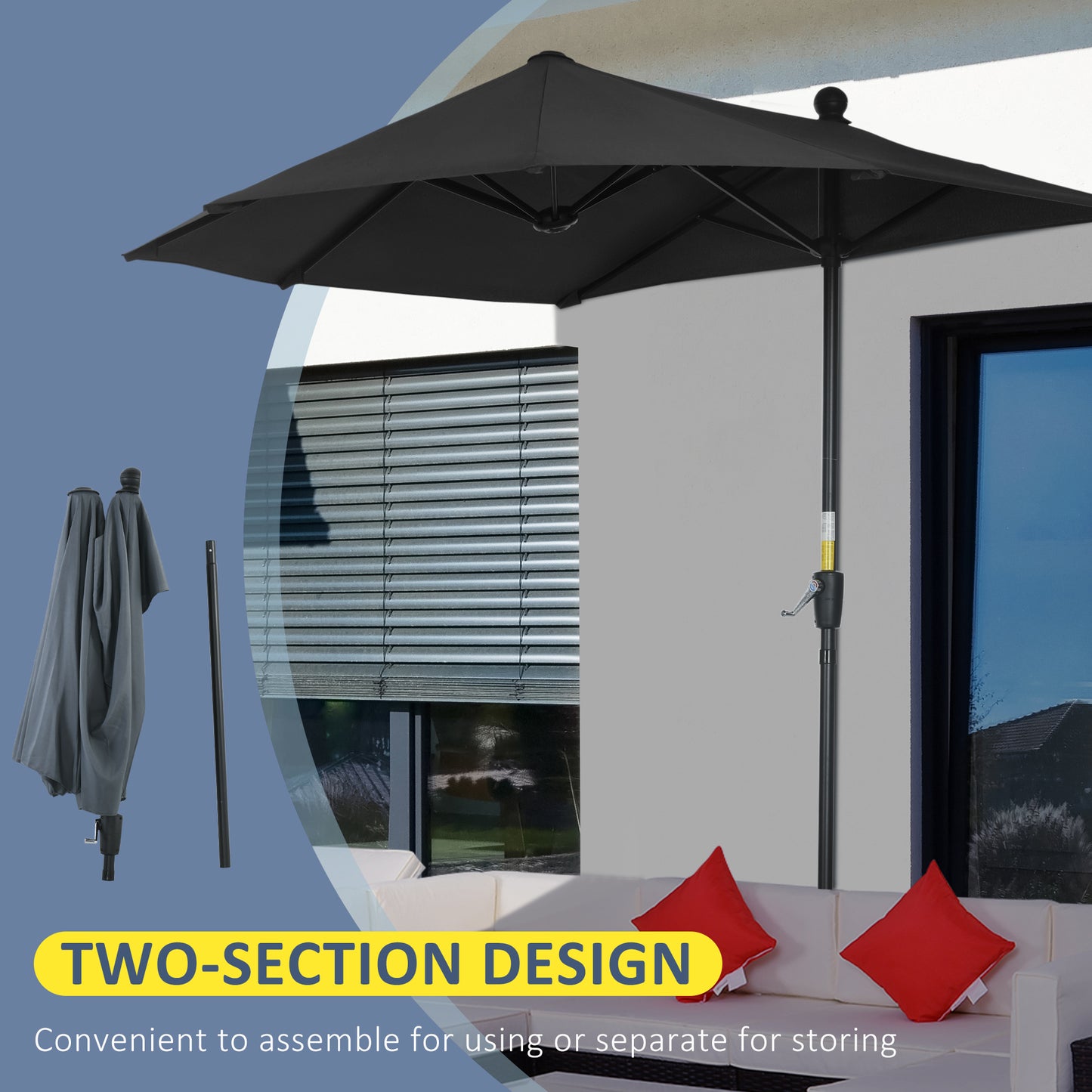 2m Half Parasol Market Umbrella Garden Balcony Parasol
