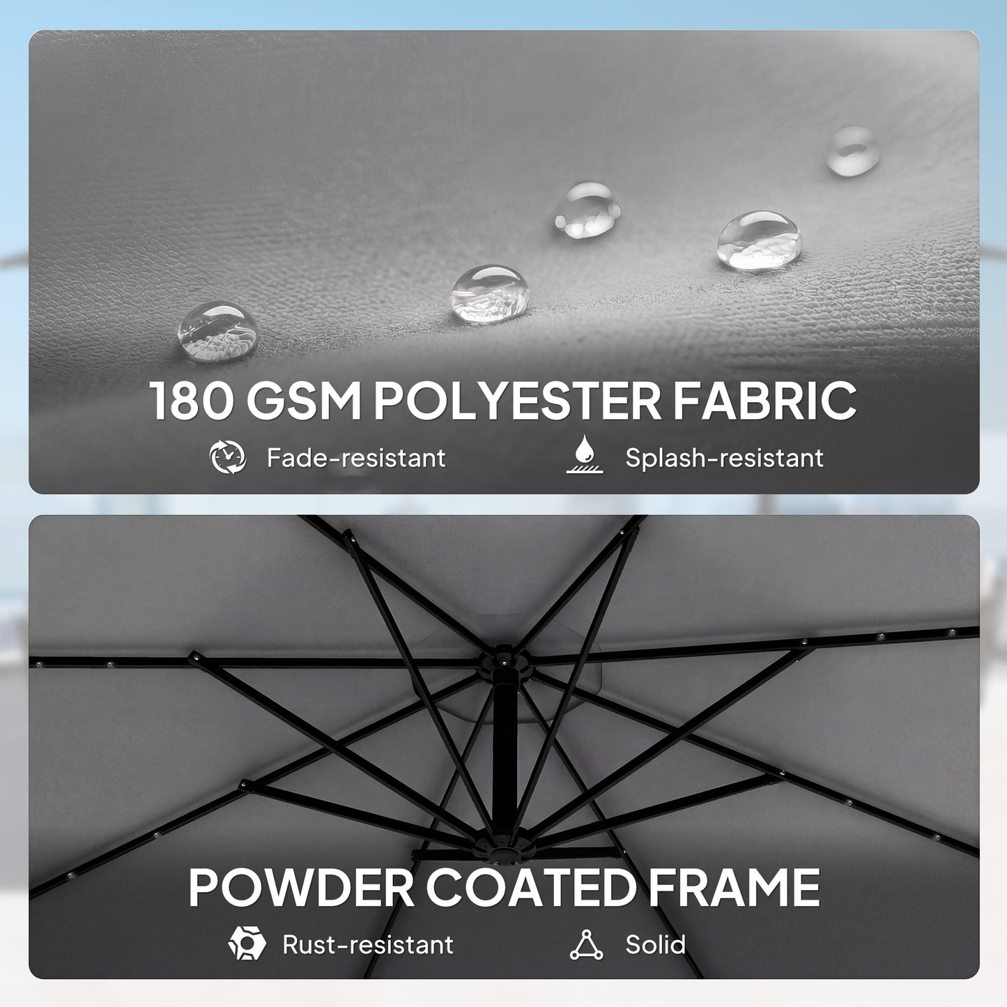 3 m Cantilever Parasol with Solar LED Lights Garden Umbrella