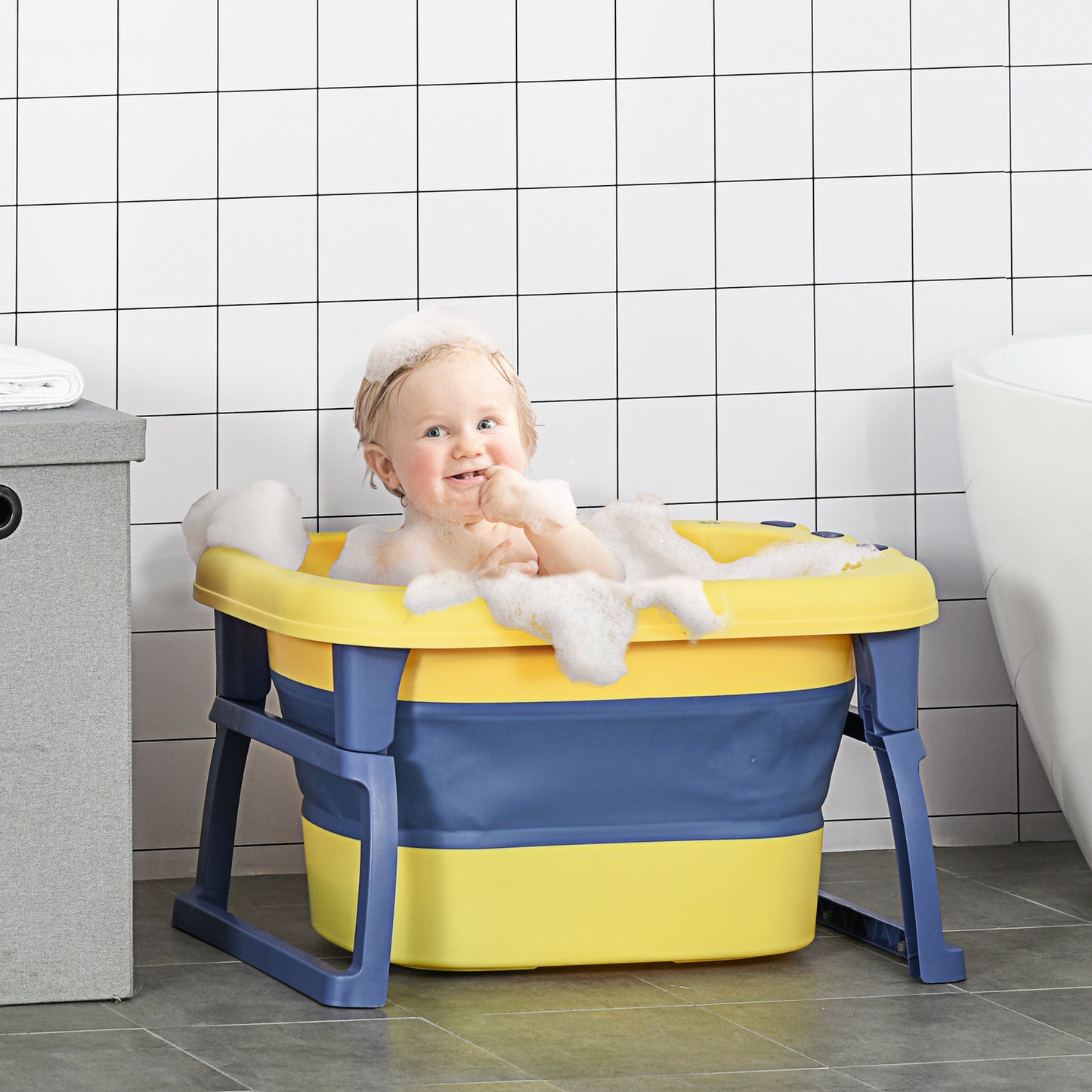 Baby Bathtub for 0-6 Years Collapsible Non-Slip Portable