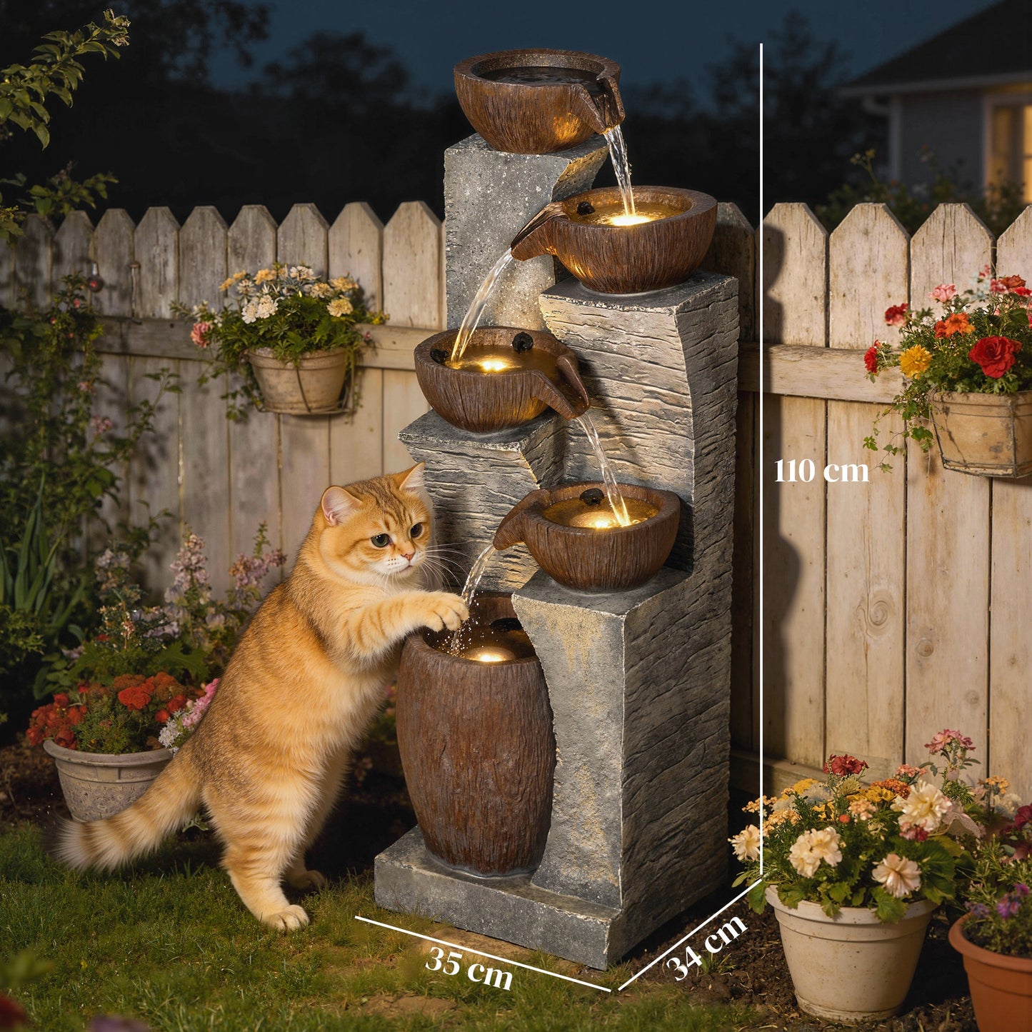 Outdoor Fountain with 5-Tier, Garden Fountain with LED Lights