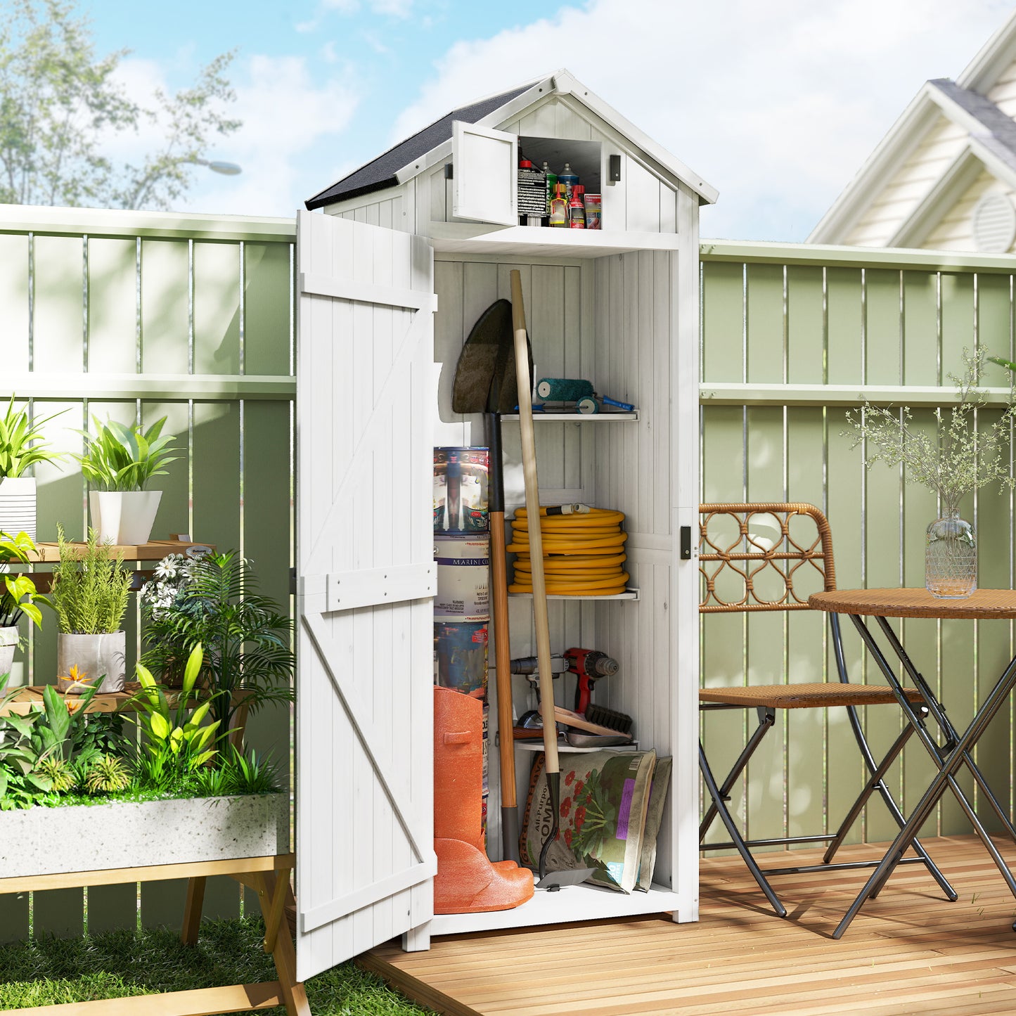 Small Shed, Tall Slim Wooden Garden Shed with 3 Removable Shelves