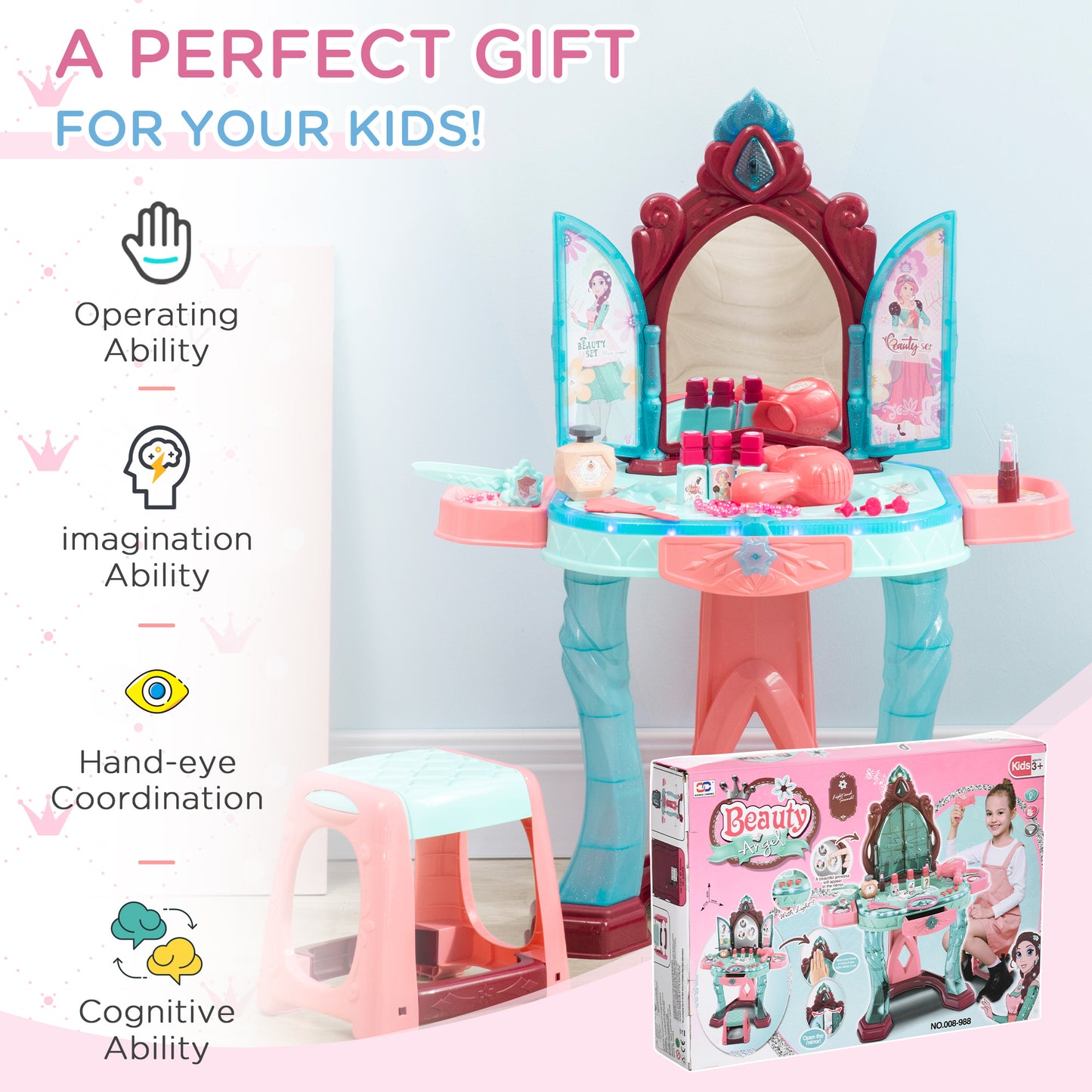 31 Piece Kids Dressing Playset, with Magical Princess Mirror