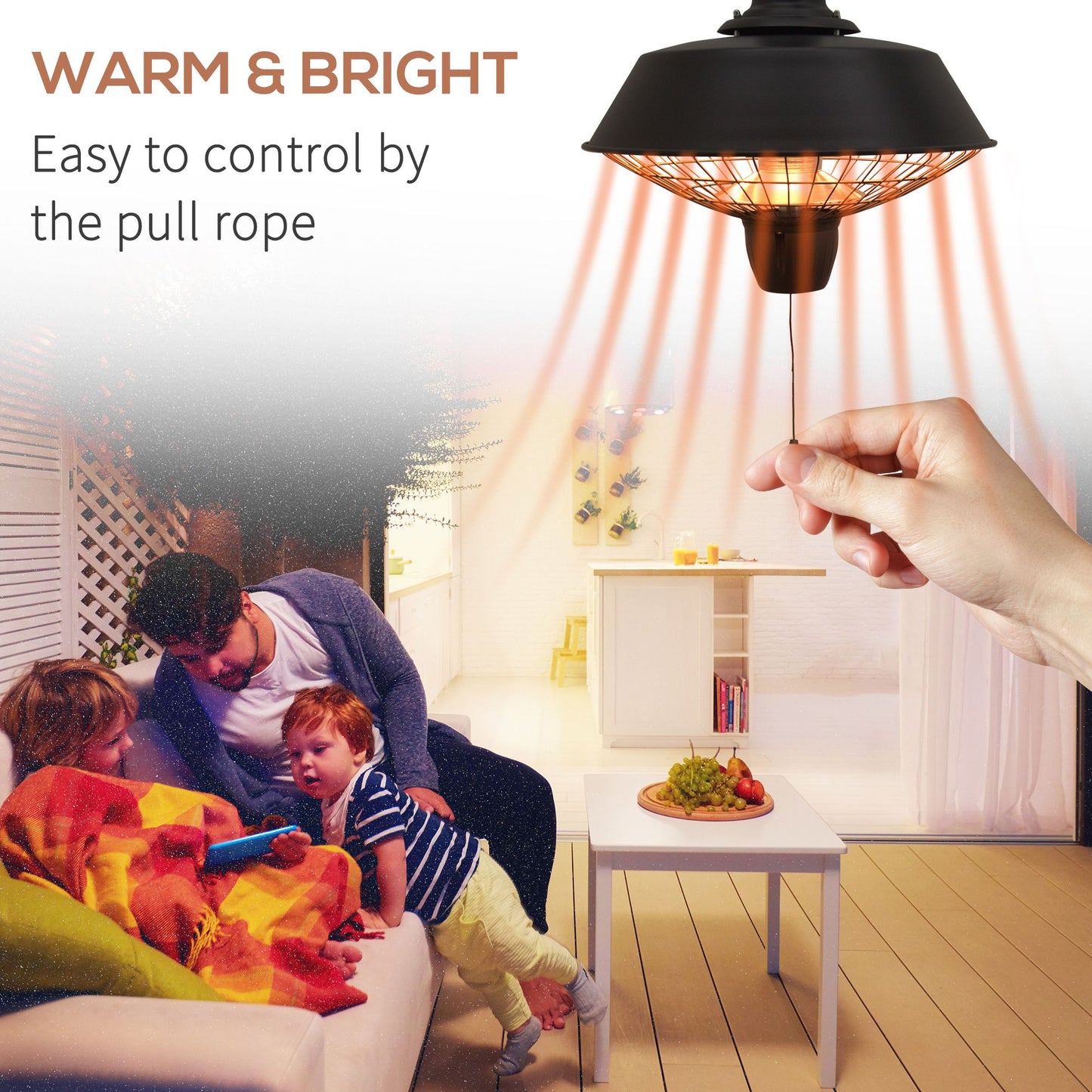 2100W Outdoor Ceiling Mounted Halogen Electric Heater Hanging Patio