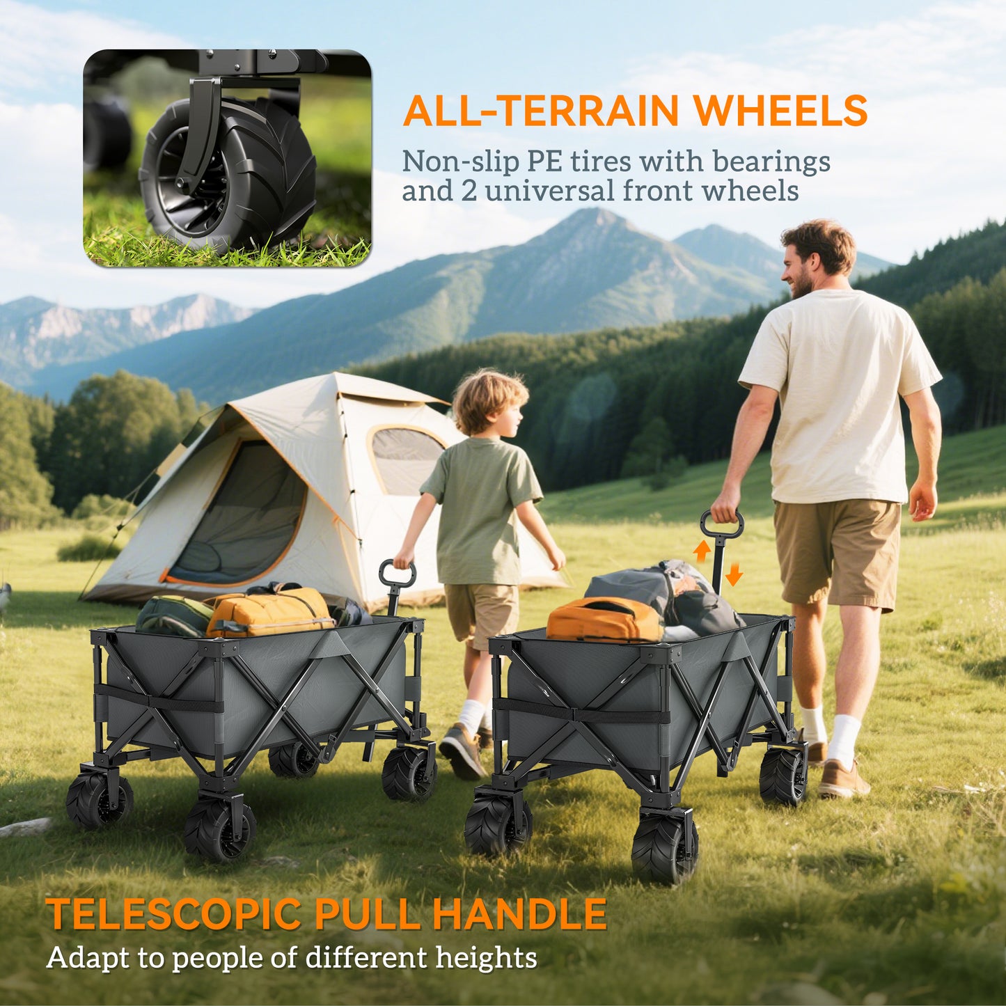 Outdoor Pull Along Cart Folding Cargo Wagon Trailer Trolley
