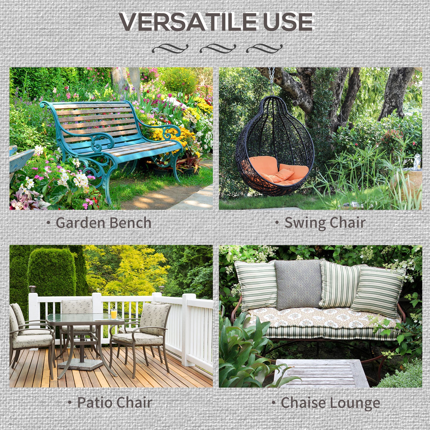 2-Seater Garden Bench Cushion with Ties, Swing Chair Cushion