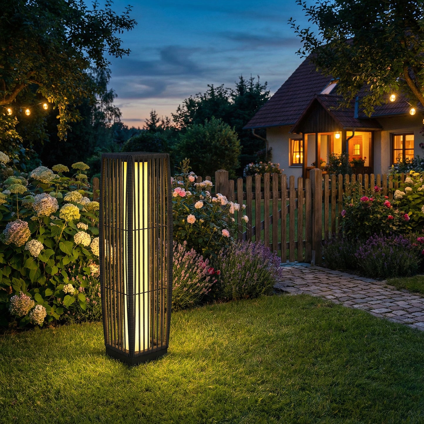 Solar Rattan Floor Lamp, Outdoor Garden Lantern