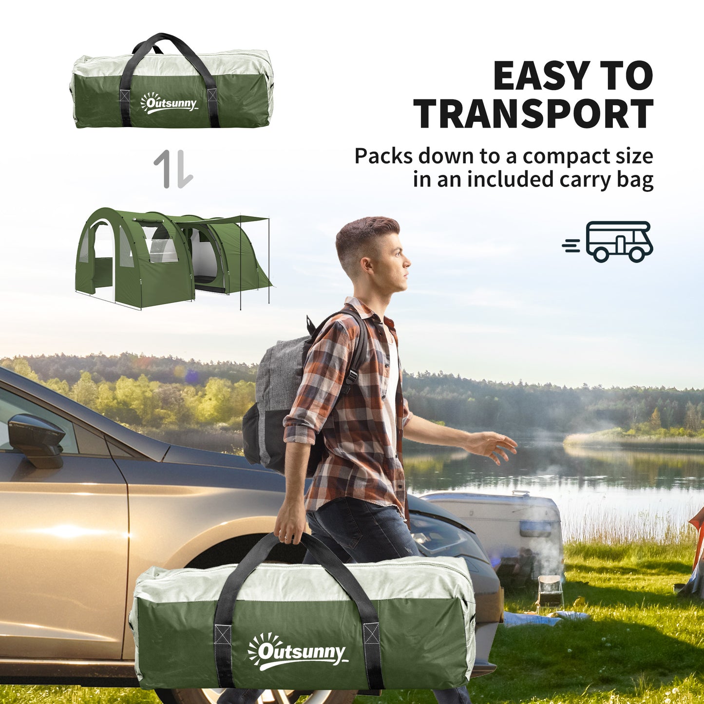 5-6 Man Camping Tent with 2 Room, Floor and Carry Bag