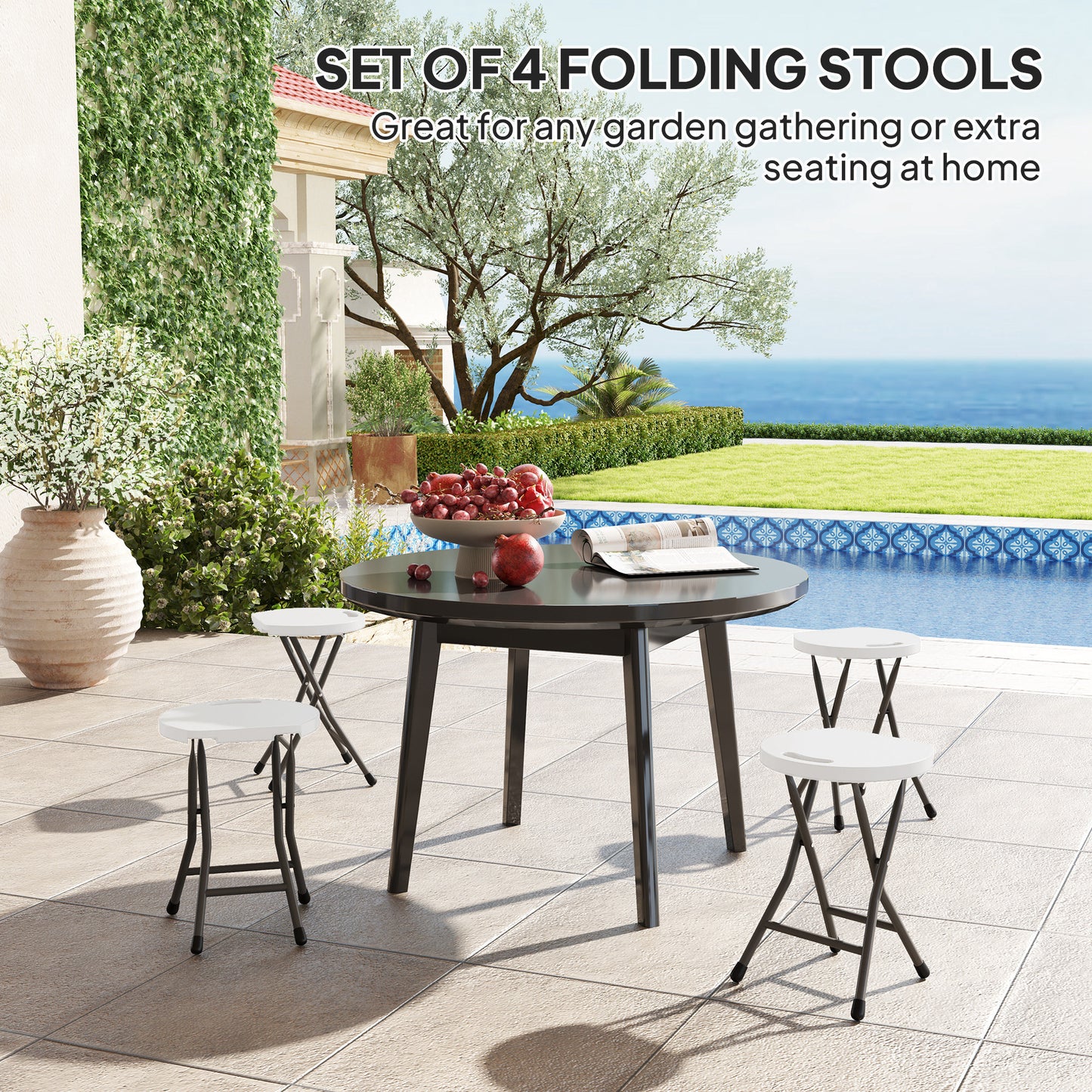 Set of Four Folding Carry Stools