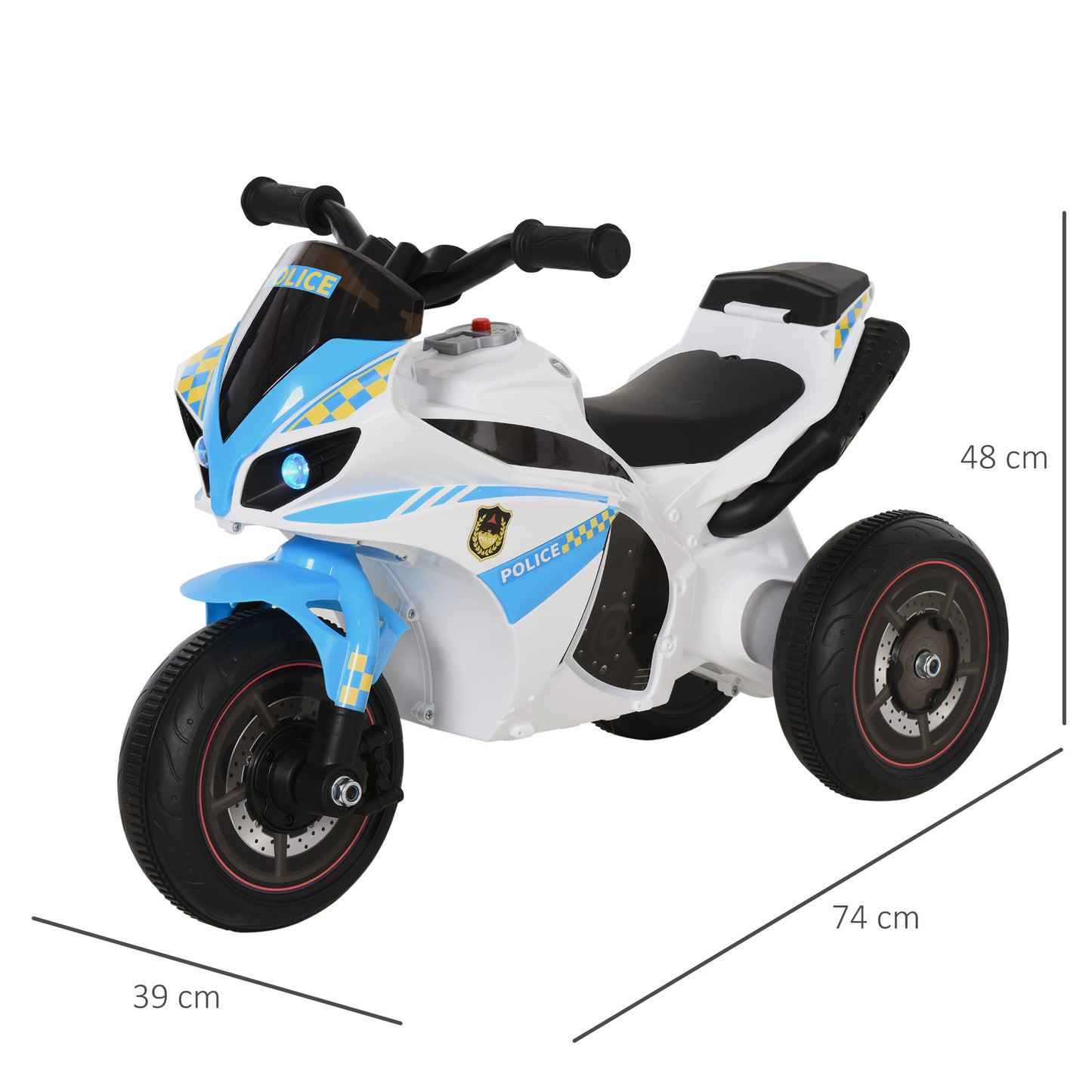 Kids Ride-On Police Bike 3-Wheel Vehicle w/ Music Lights Seat