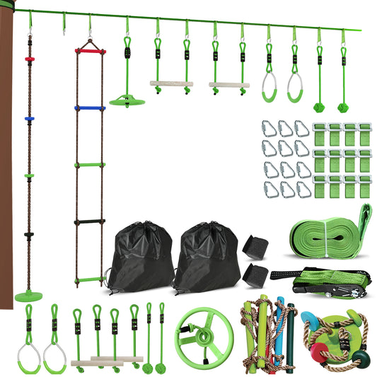 Obstacle course for Kids, with 10-Piece Slackline Kit