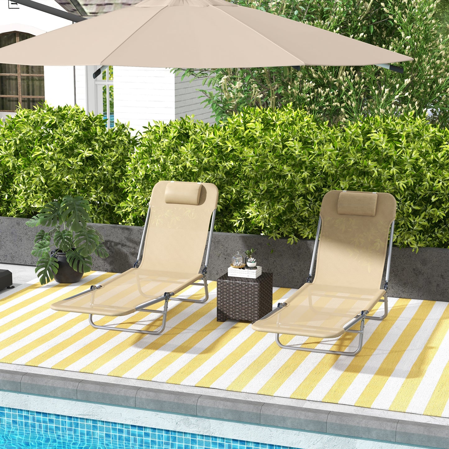 Set of Two Steel Frame Sun Loungers, with Reclining Backs (2)