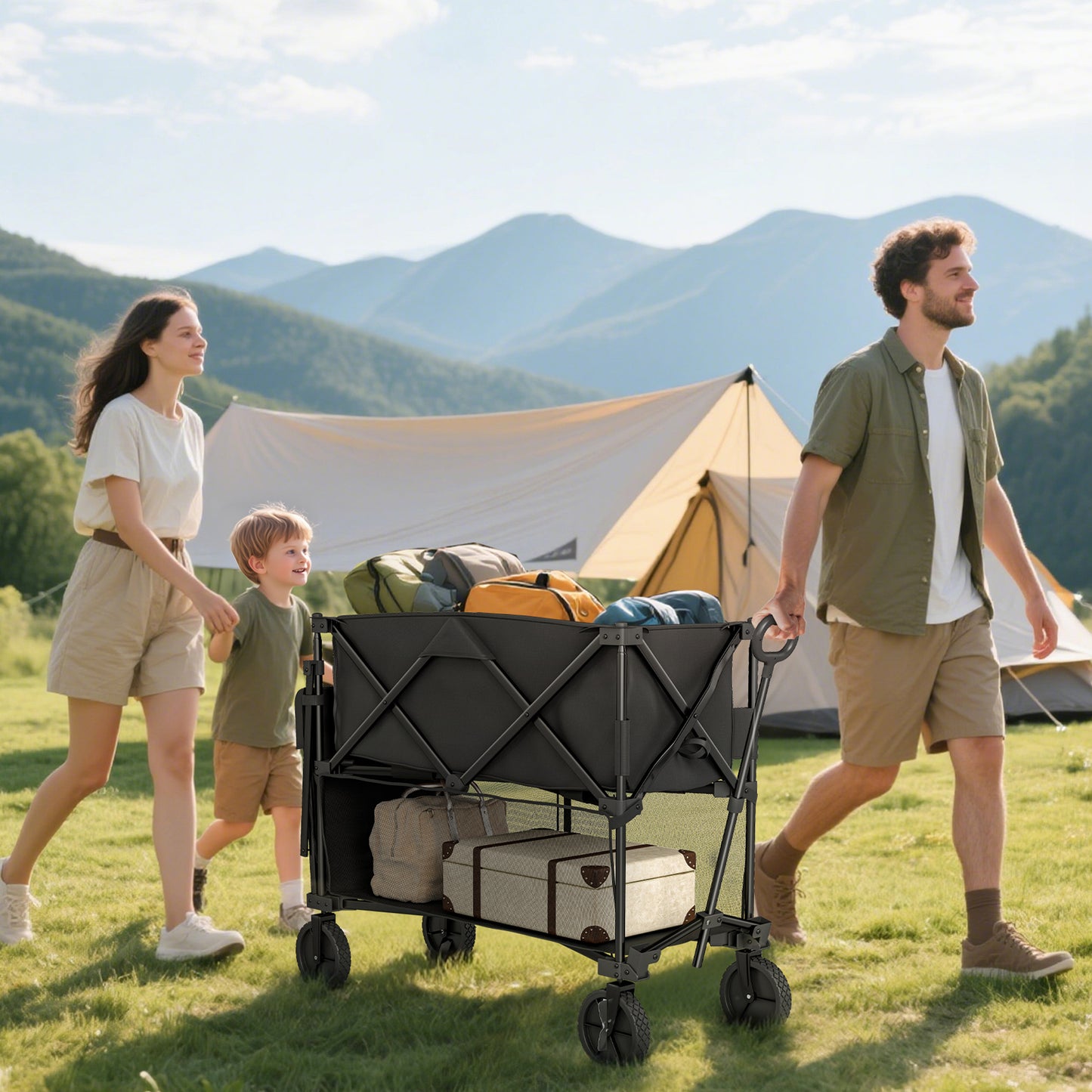 Double Decker Folding Festival Trolley on Wheels