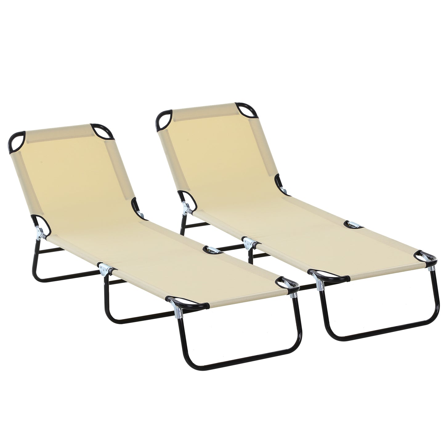2 Piece Foldable Sun Loungers with 5-Position Adjustable Backrest