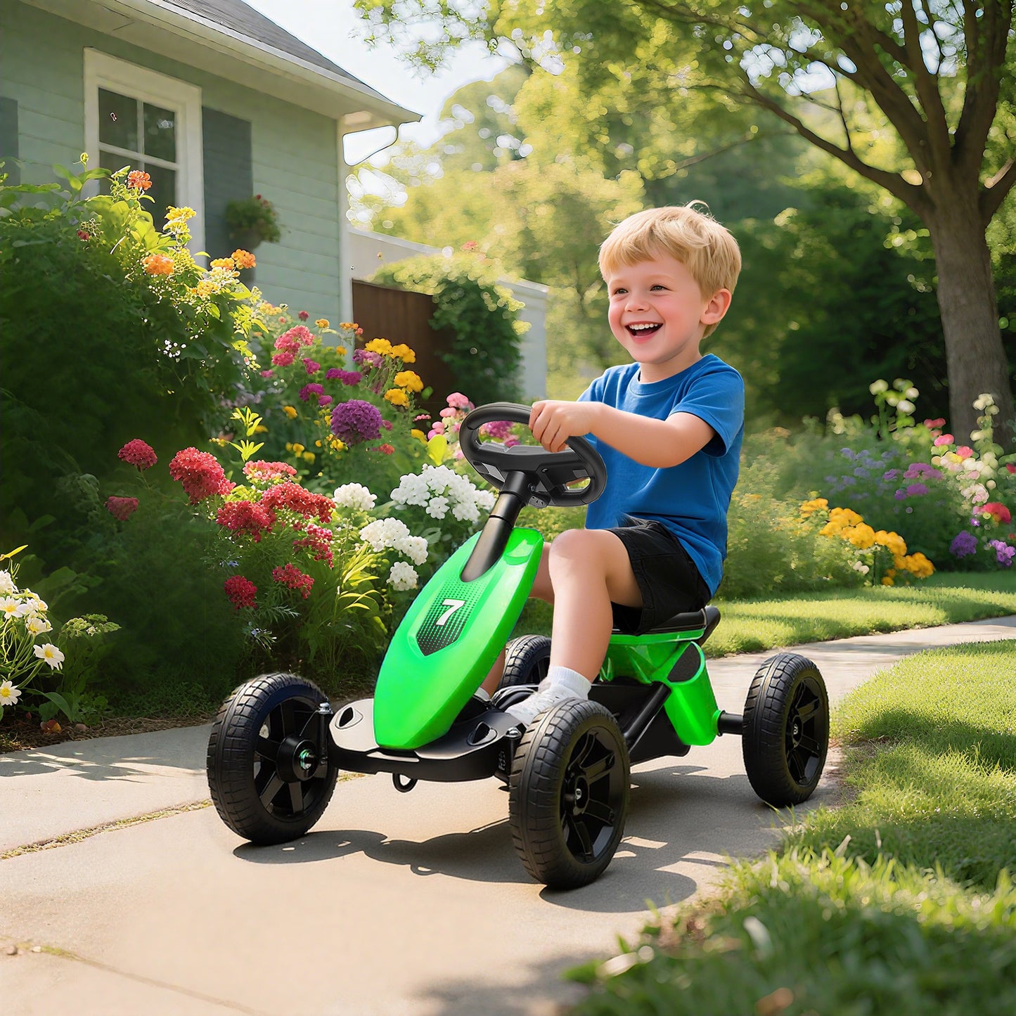 Pedal Go Kart for Kids 2-5 Years, with Silent EVA Wheels, Metal Frame