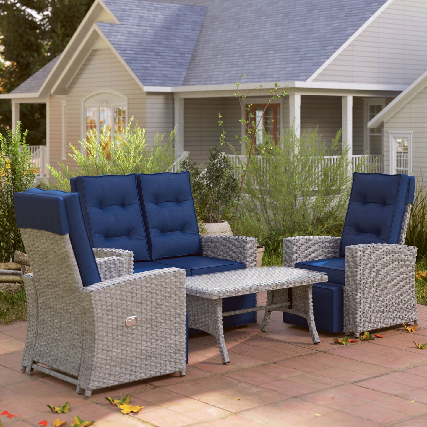 4 Piece Rattan Garden Furniture Set Outdoor Sofa Sectional Set