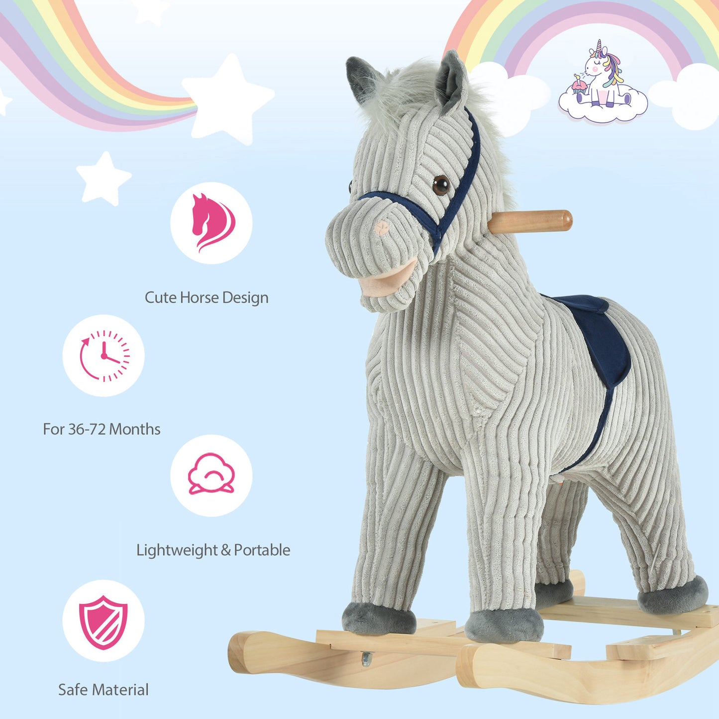 Kids Plush Rocking Horse w/ Sound Children Rocker Ride On Toy Gift