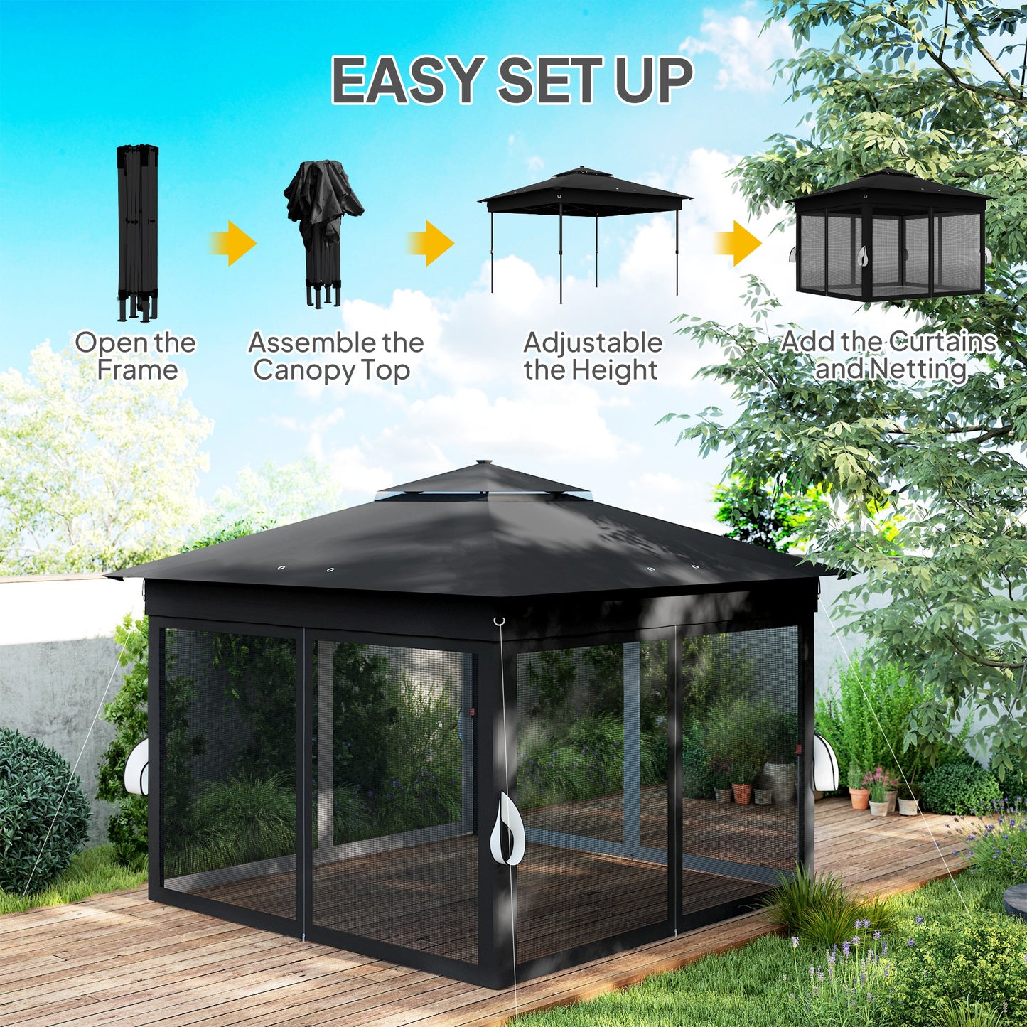 3.36 x 3.36m Pop Up Gazebo Party Tent with Solar-Powered LED Lights