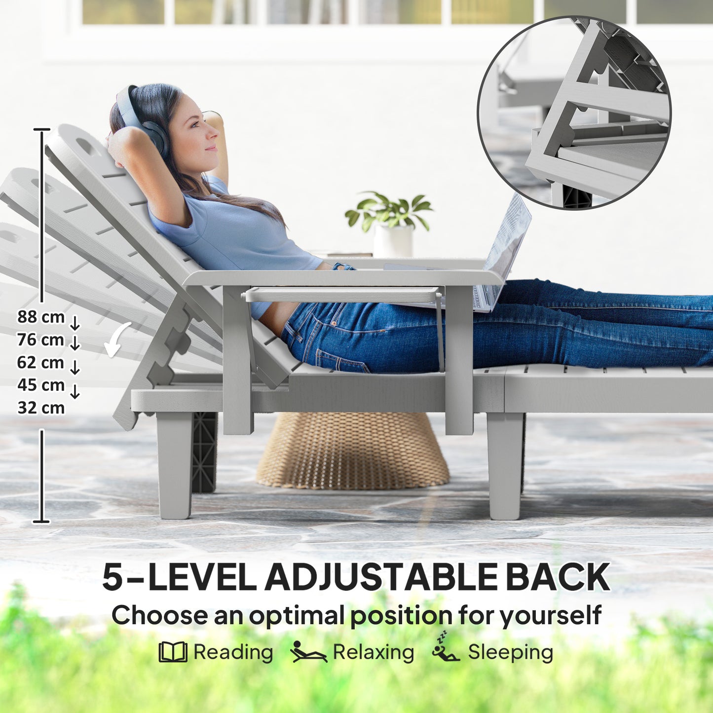 Set of 2 Resin Reclining Sun Loungers for Garden