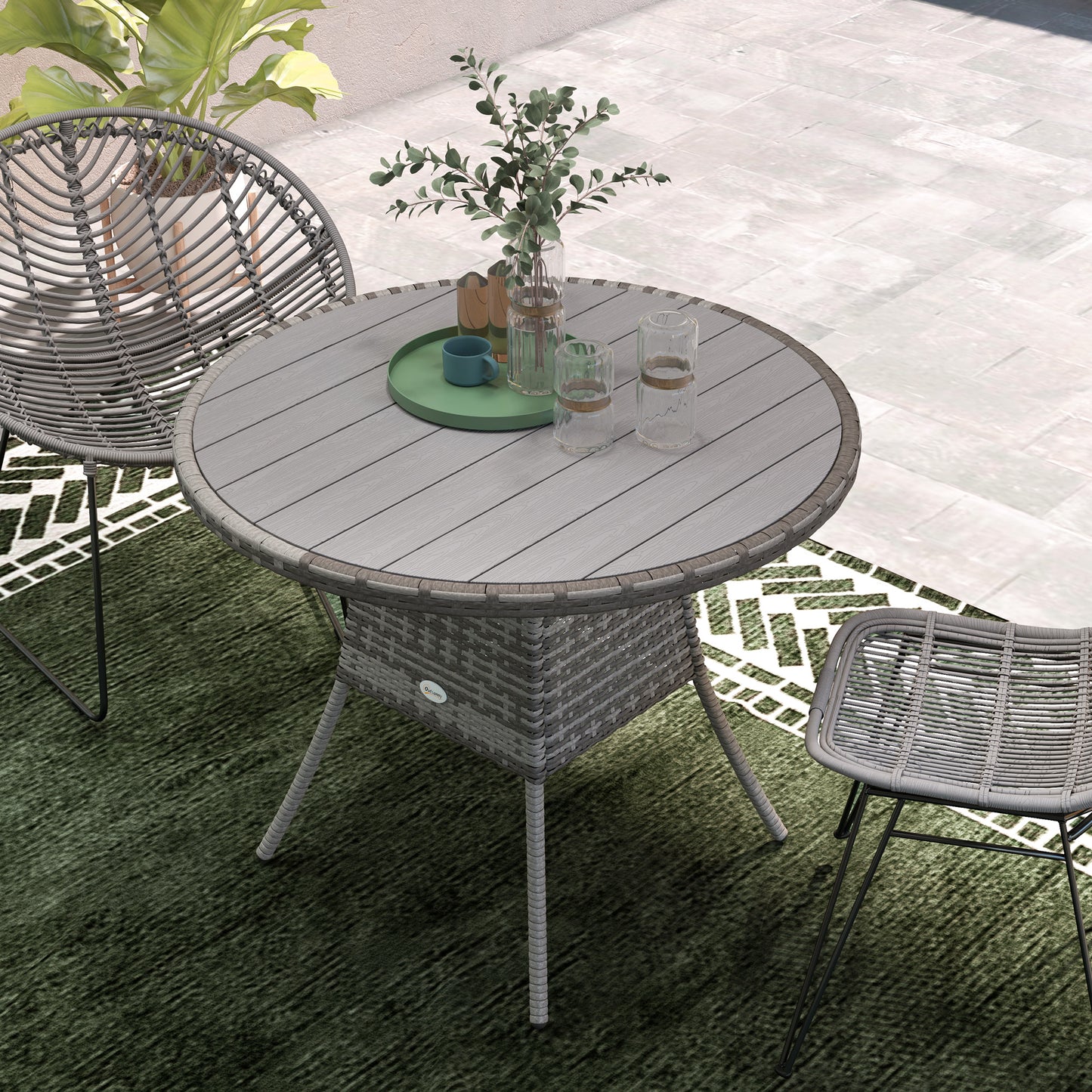 90 cm Wood-Effect Rattan Garden Table