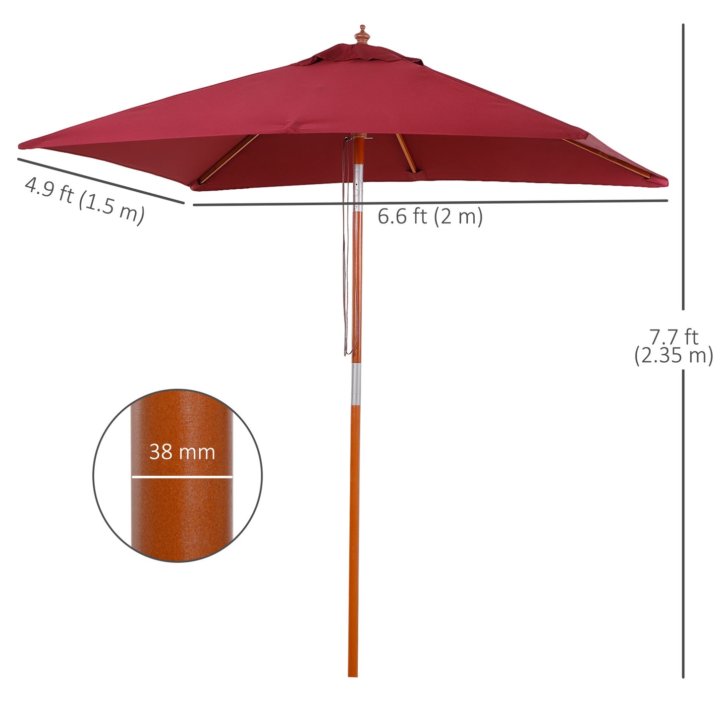 2m x 1.5m Garden Parasol Umbrella with Tilting Sunshade Canopy