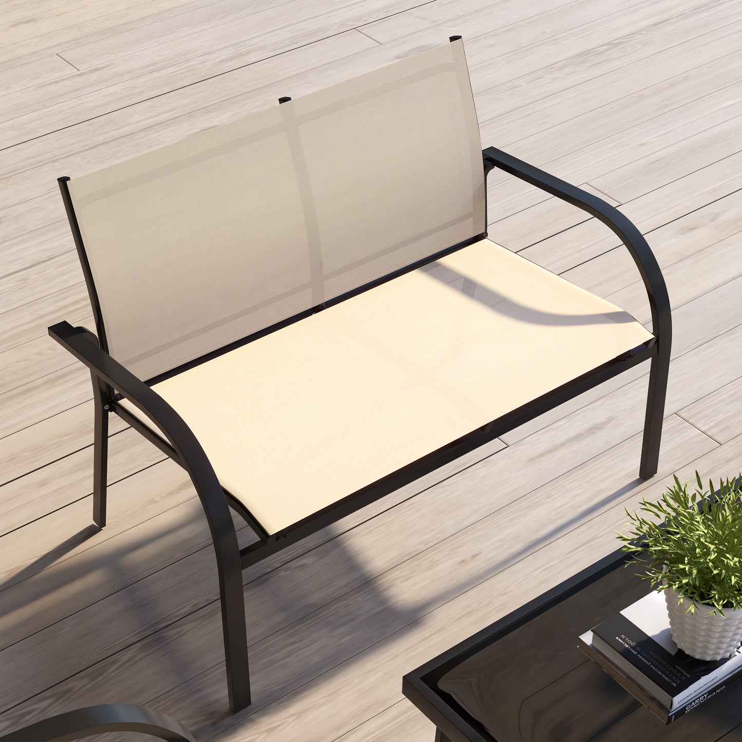 Four-Piece Curved Steel Garden Dining Set  - Beige/Grey