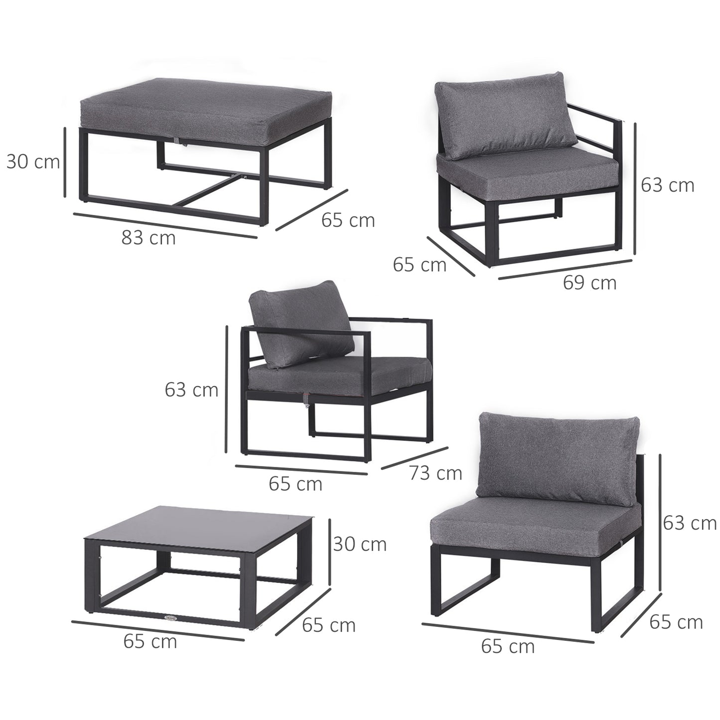 6 PCs Outdoor Indoor Sectional Sofa Set Thick Padded Cushions