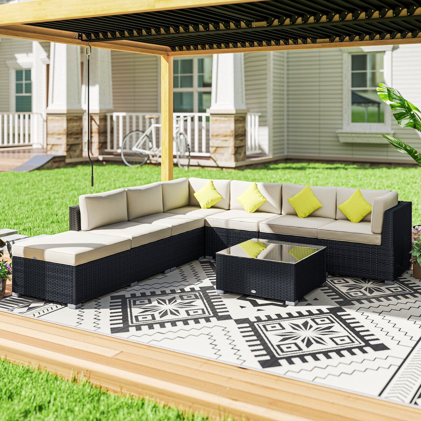 8 Piece Rattan Corner Sofa Set with Wide & Deep Seat