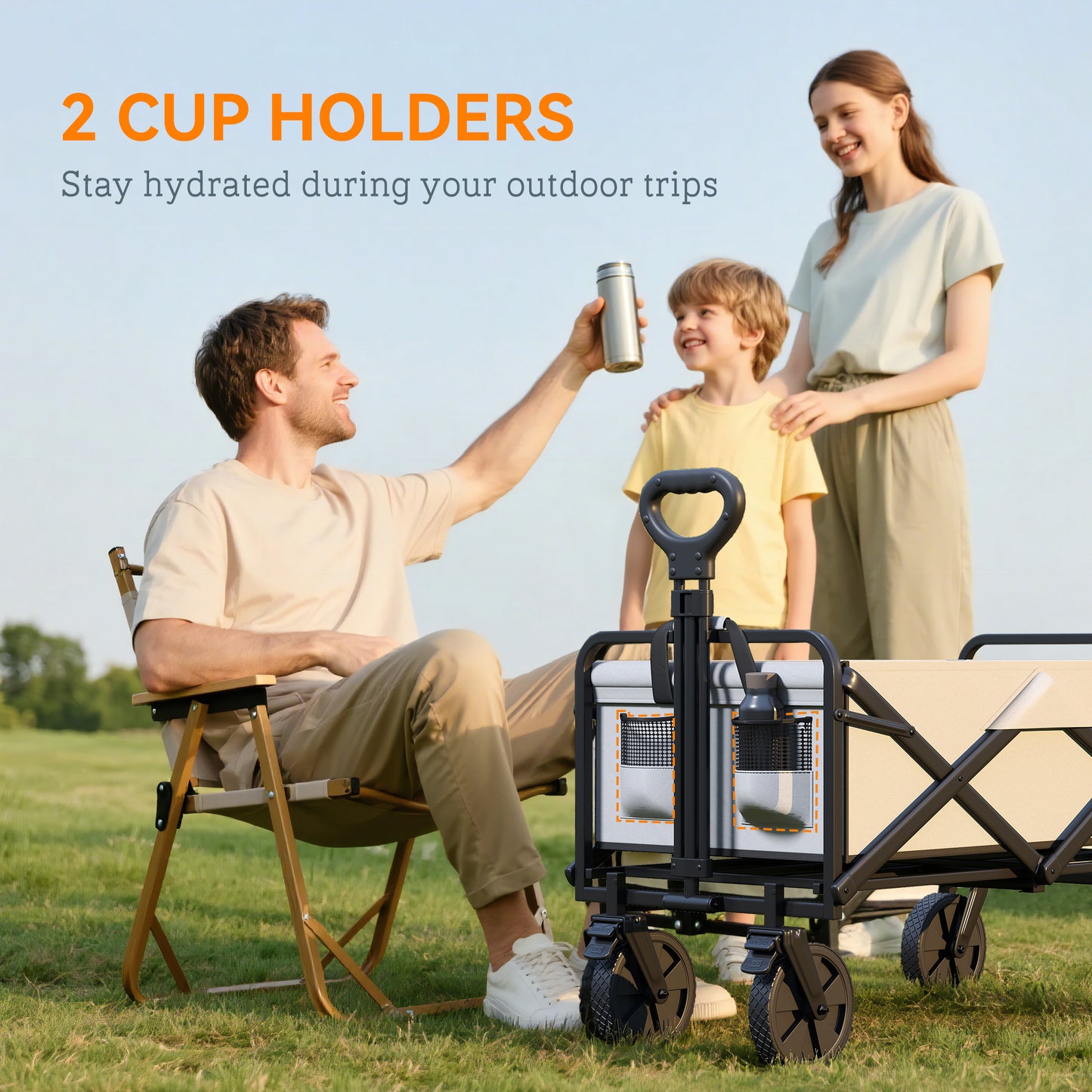 Folding Pull Along Cart Cargo Wagon Trolley with Telescopic Handle