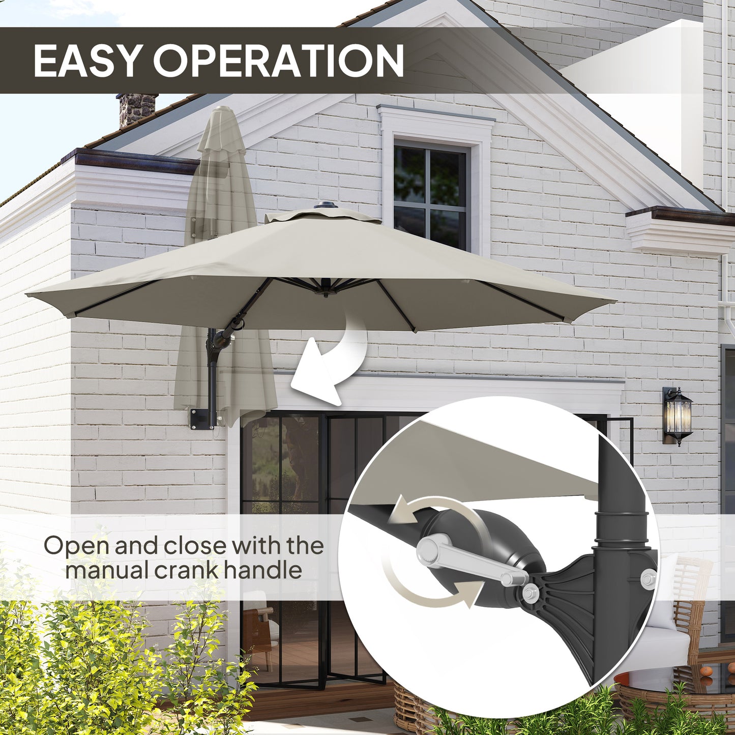 3(m) Wall-Mounted Parasol Shade, with Handle