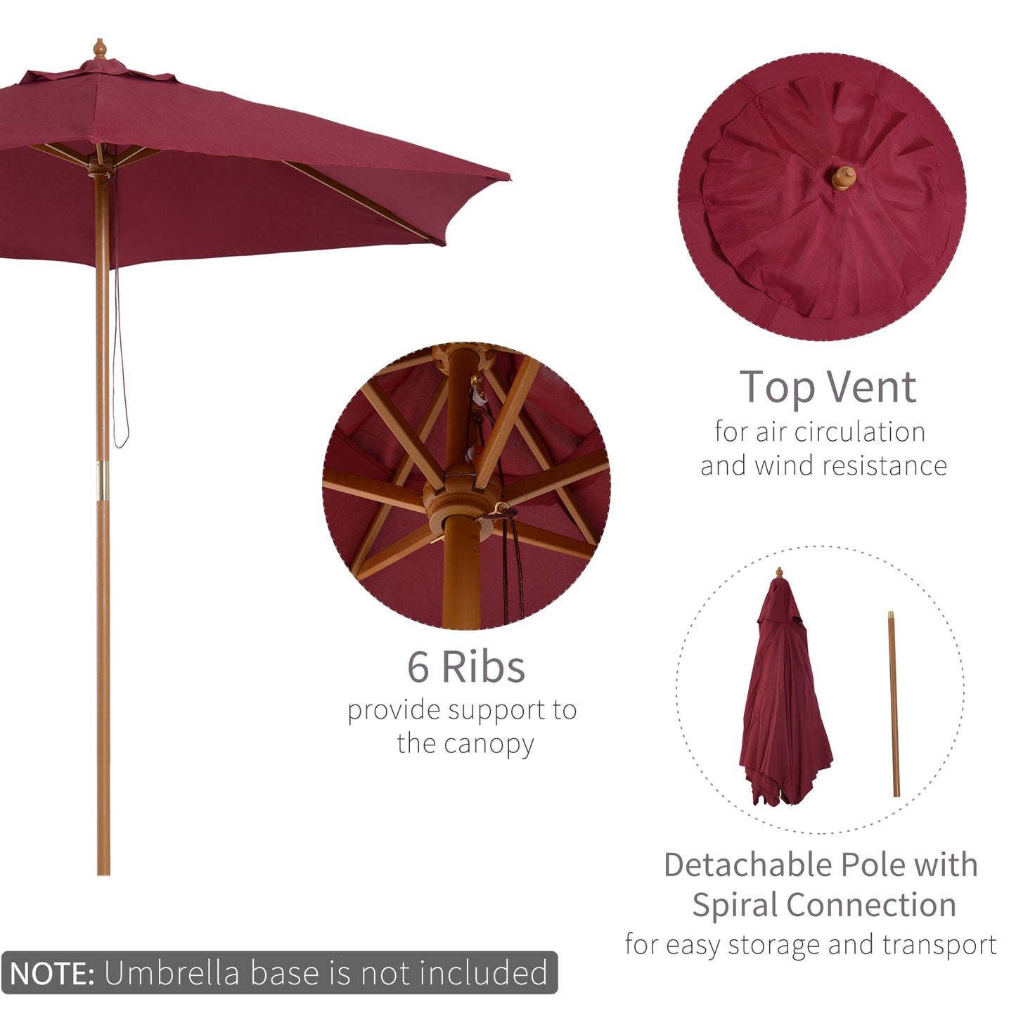 2.5m Wood Garden Parasol Sun Shade Patio Outdoor Wooden Umbrella (1)