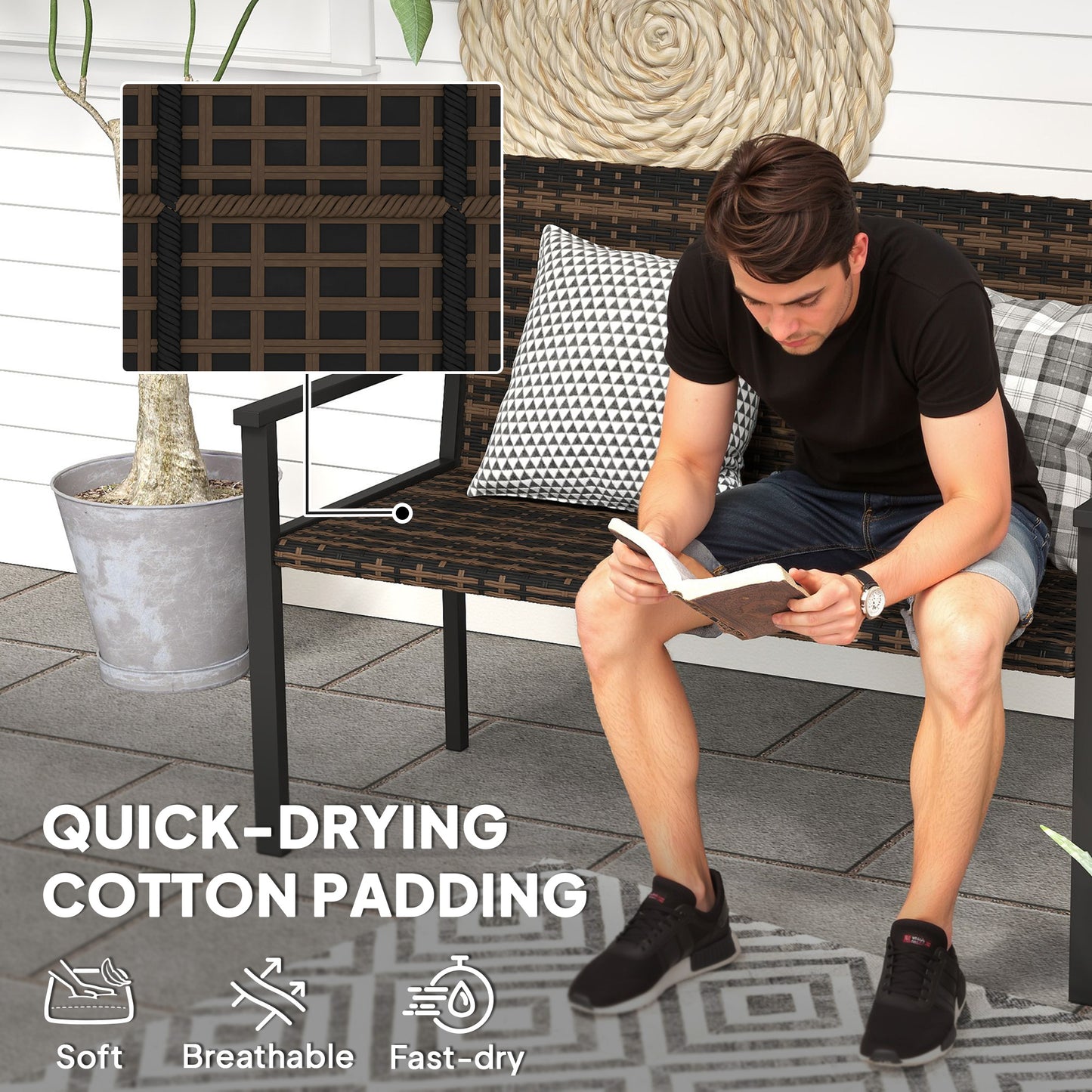 2 Seater Rattan Garden Bench