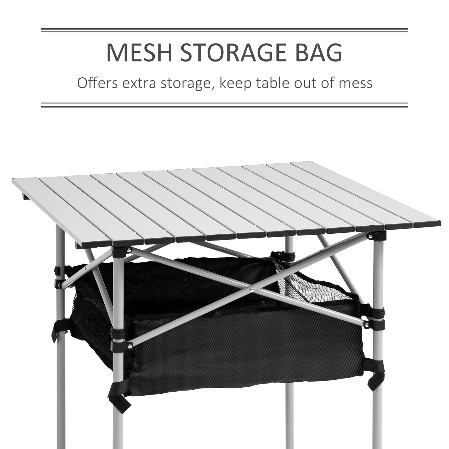 Portable Camping Table w/ Mesh Bag & Steel Frame Hiking Furniture