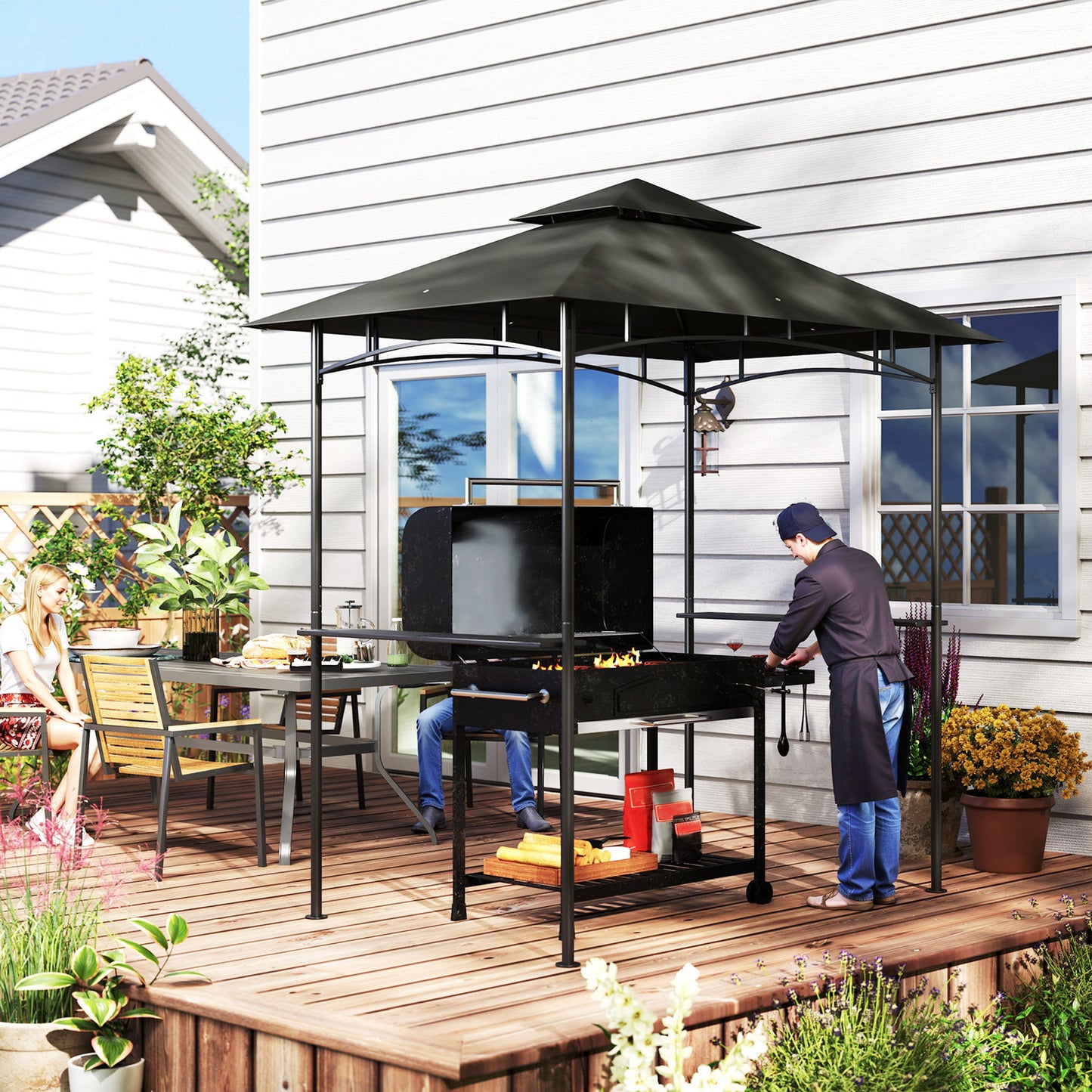 8' x 5' Grill Gazebo, Double Tiered BBQ Gazebo Shelter Canopy