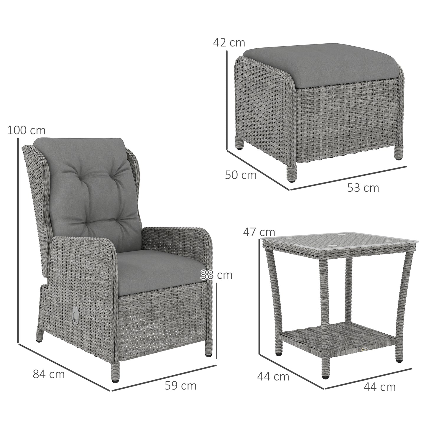 5 Pieces Rattan Bistro Set with Adjustable Back